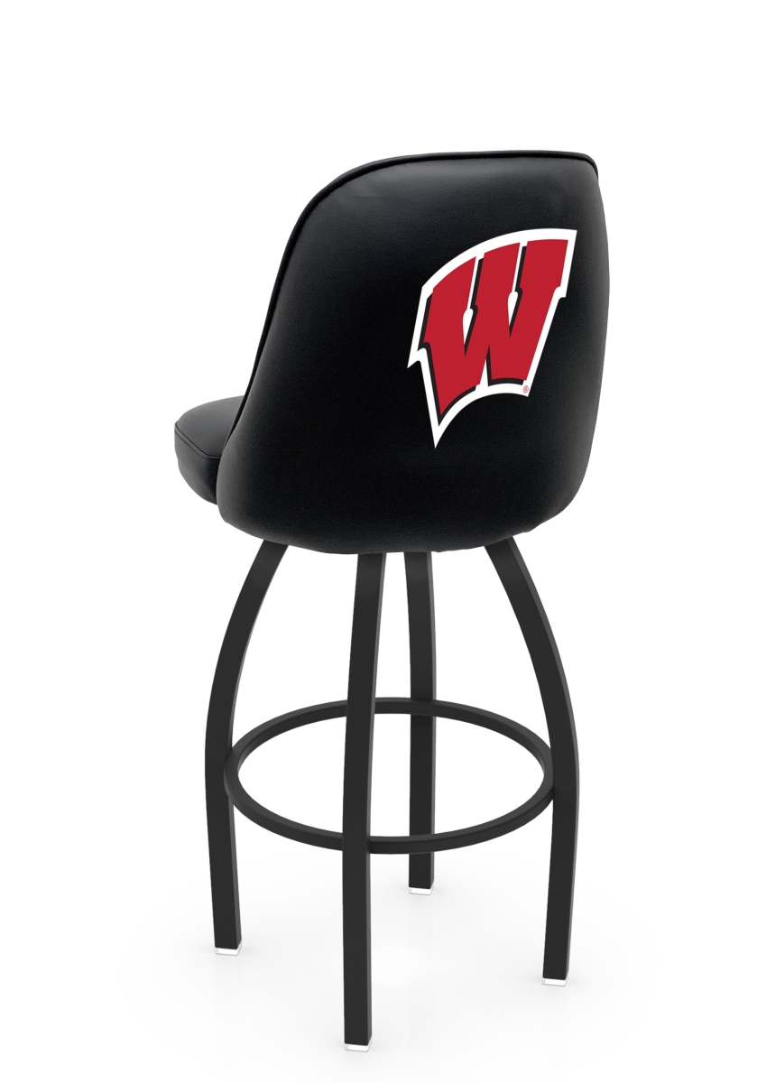 L04830Wisc-W 22 x 21 x 30 in. NCAA Logo Grizzly University of Wisconsin W Swivel Bar Stool with Black Wrinkle