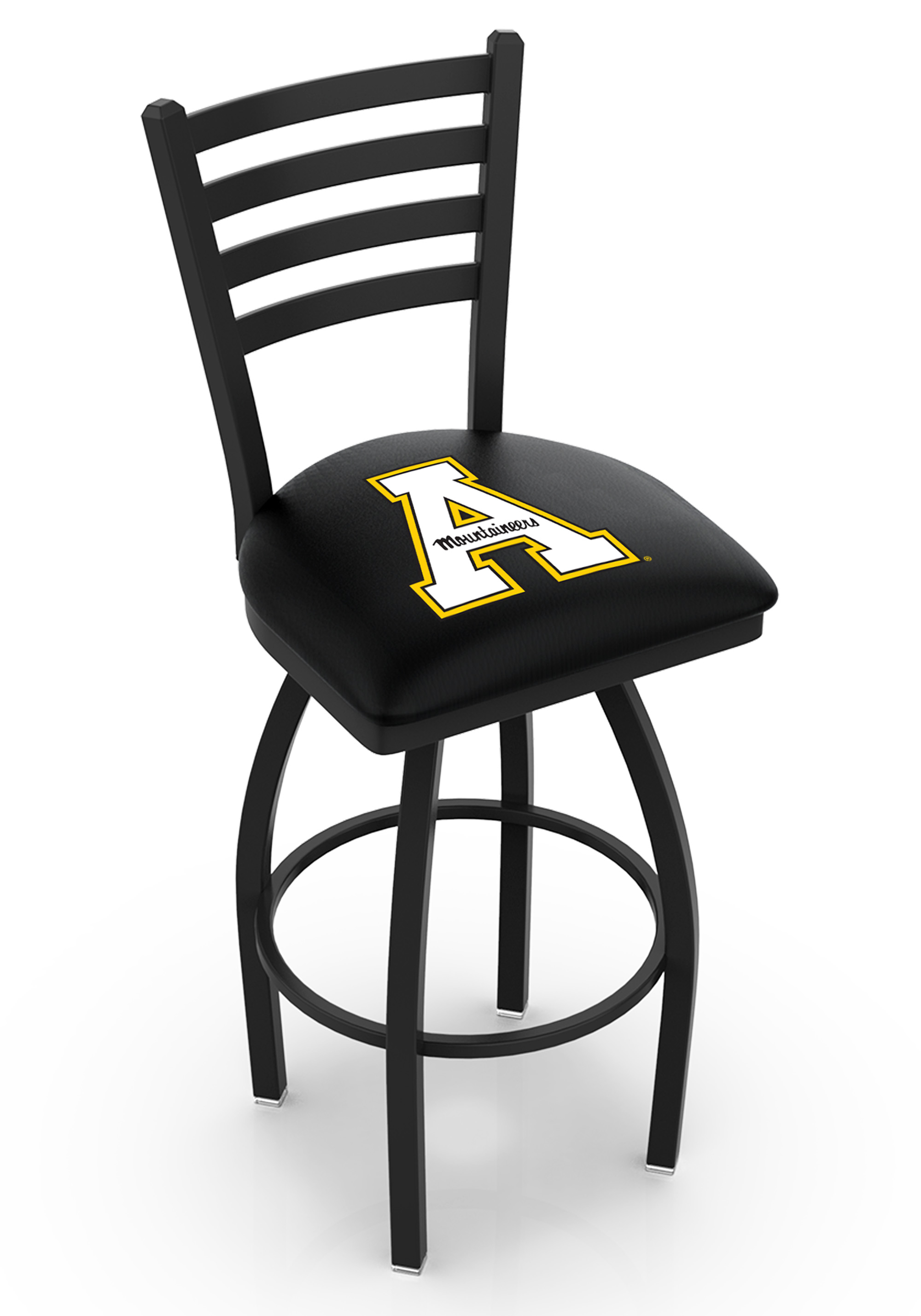 L014 - 30" Black Wrinkle Appalachian State Swivel Bar Stool with Ladder Style Back by  Co.