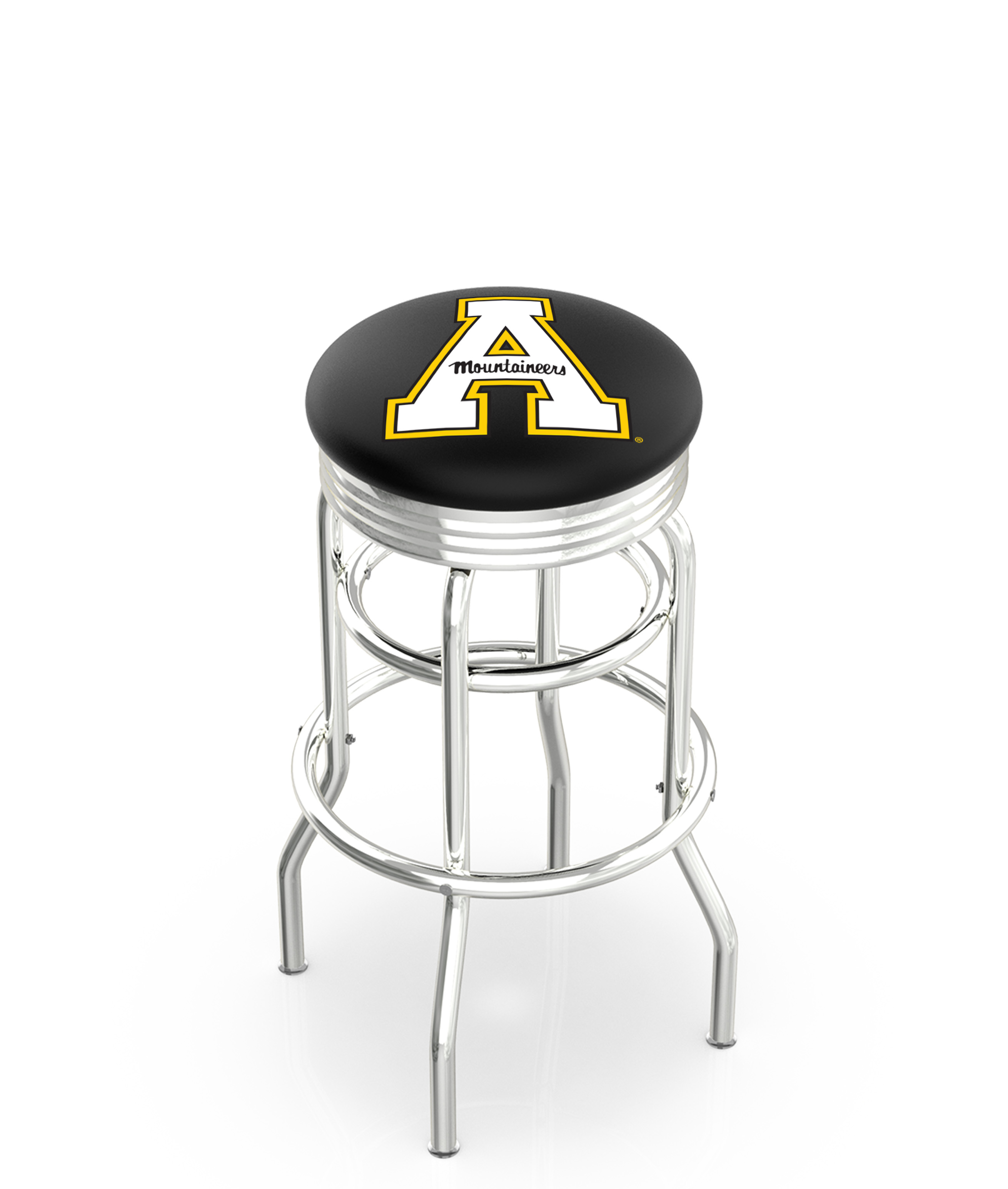 25" L7C3C - Chrome Double Ring Appalachian State Swivel Bar Stool with 2.5" Ribbed Accent Ring by  Company