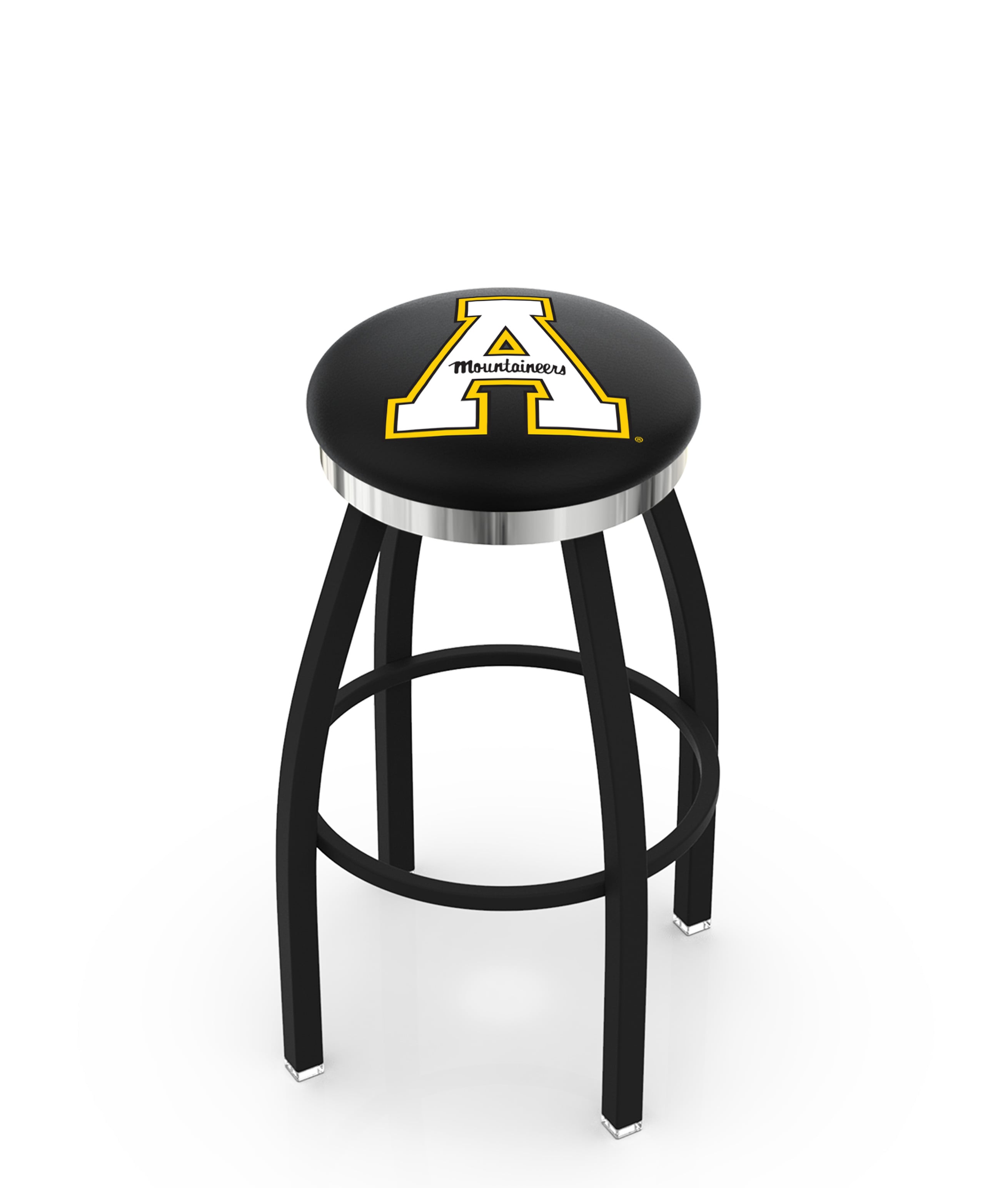 25" L8B2C - Black Wrinkle Appalachian State Swivel Bar Stool with Chrome Accent Ring by  Company