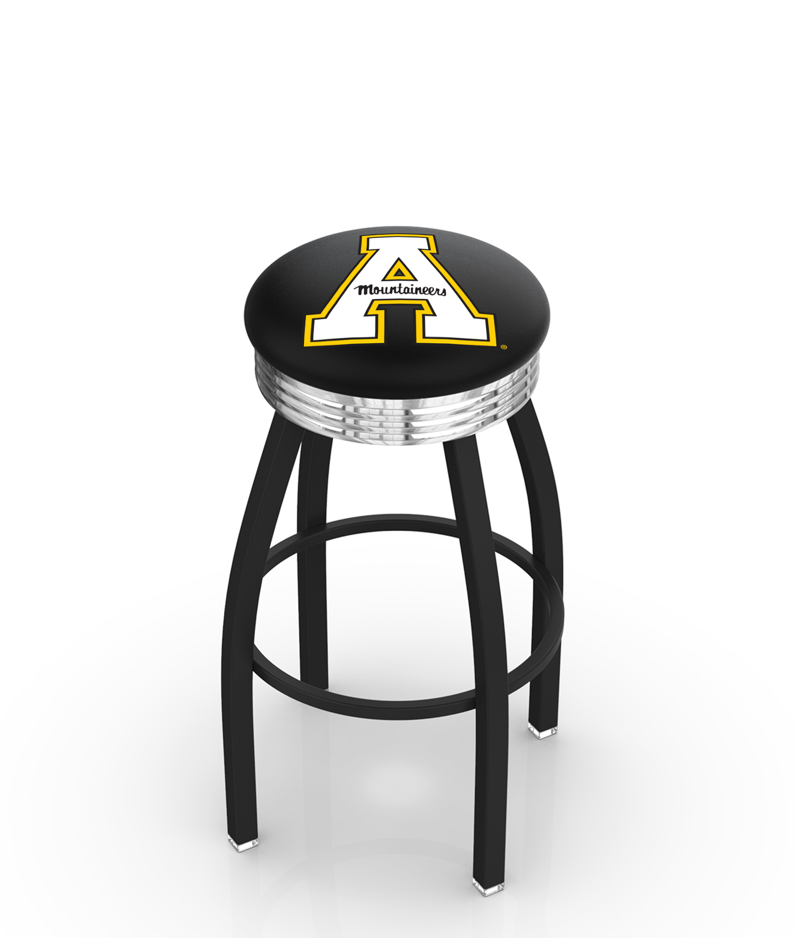 25" L8B3C - Black Wrinkle Appalachian State Swivel Bar Stool with Chrome 2.5" Ribbed Accent Ring by  Company