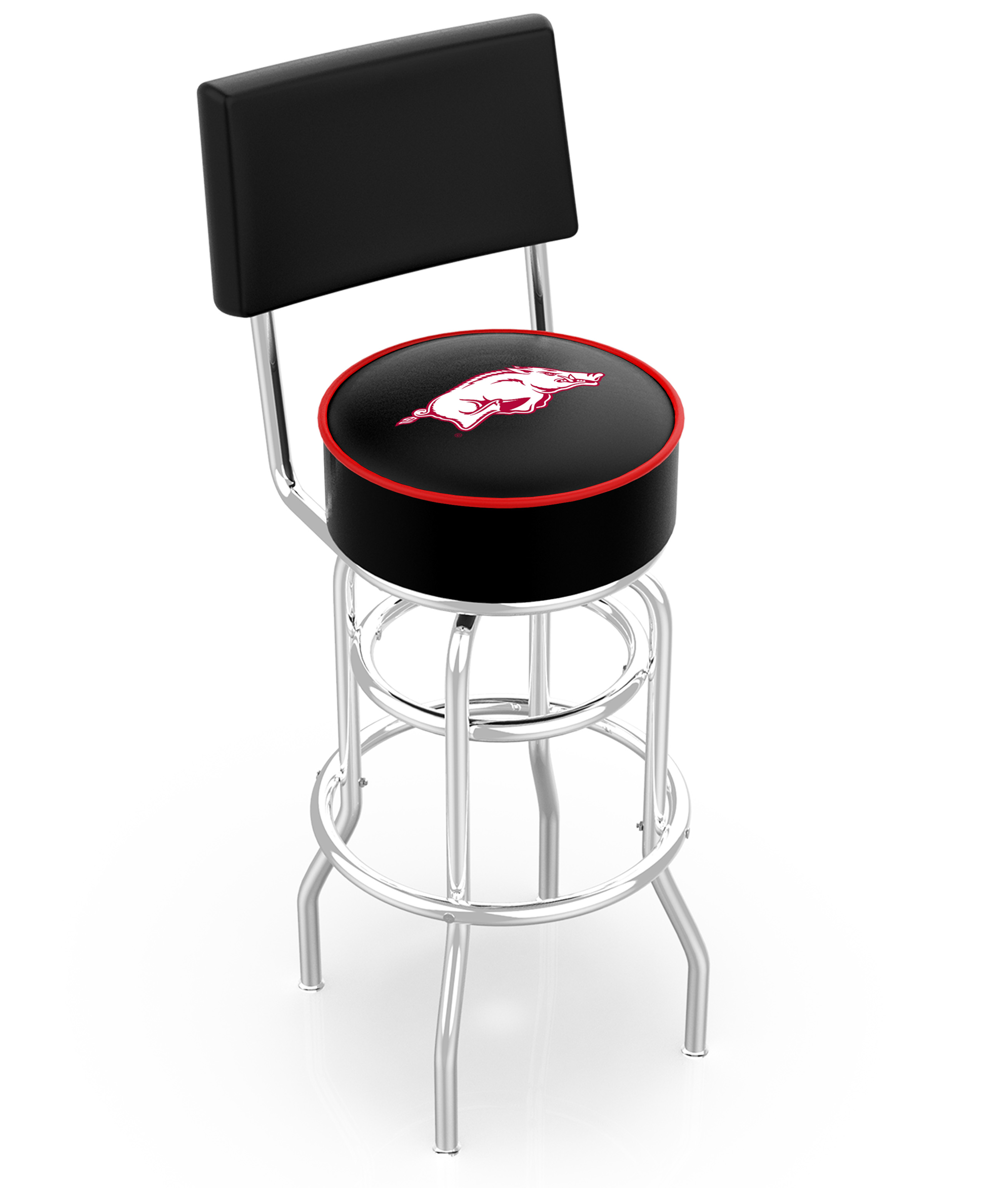 L7C425ArknUn 25 in. Chrome Double Ring Arkansas Swivel Bar Stool With a Back