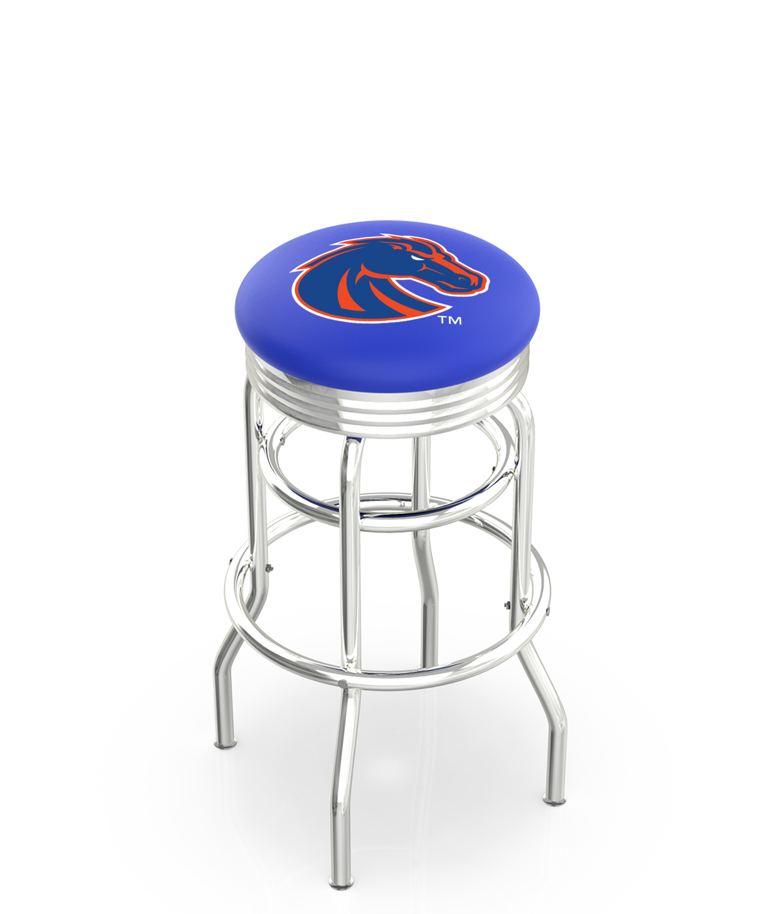 25" L7C3C - Chrome Double Ring Boise State Swivel Bar Stool with 2.5" Ribbed Accent Ring by  Company