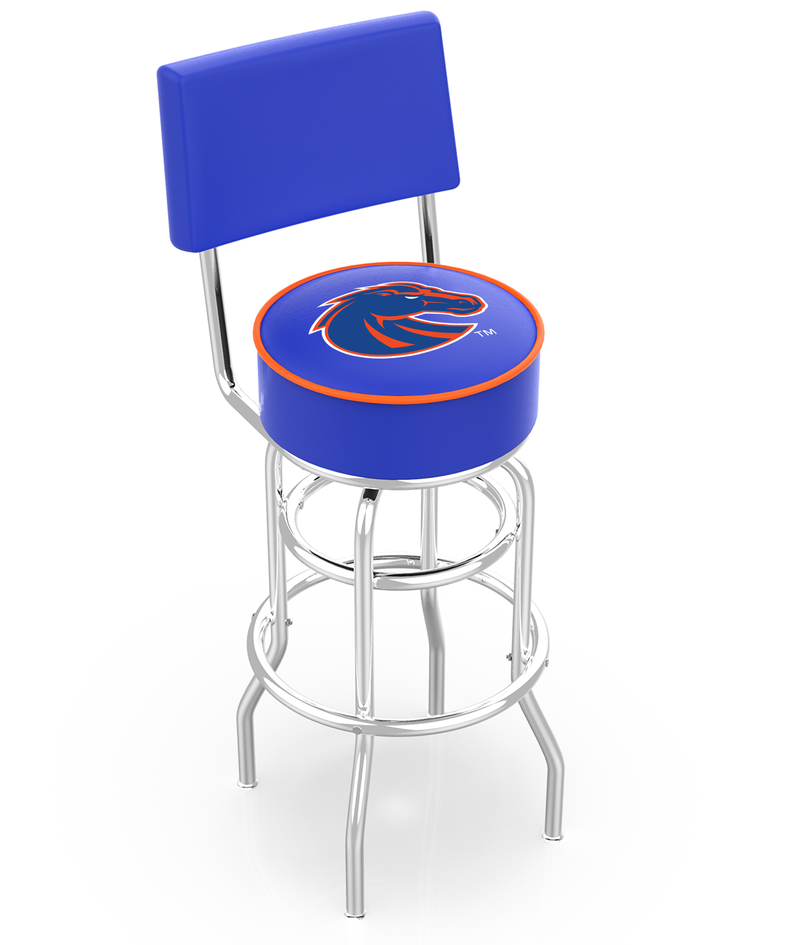 L7C430BoiseS 30 in. Chrome Double Ring Boise State Swivel Bar Stool With a Back