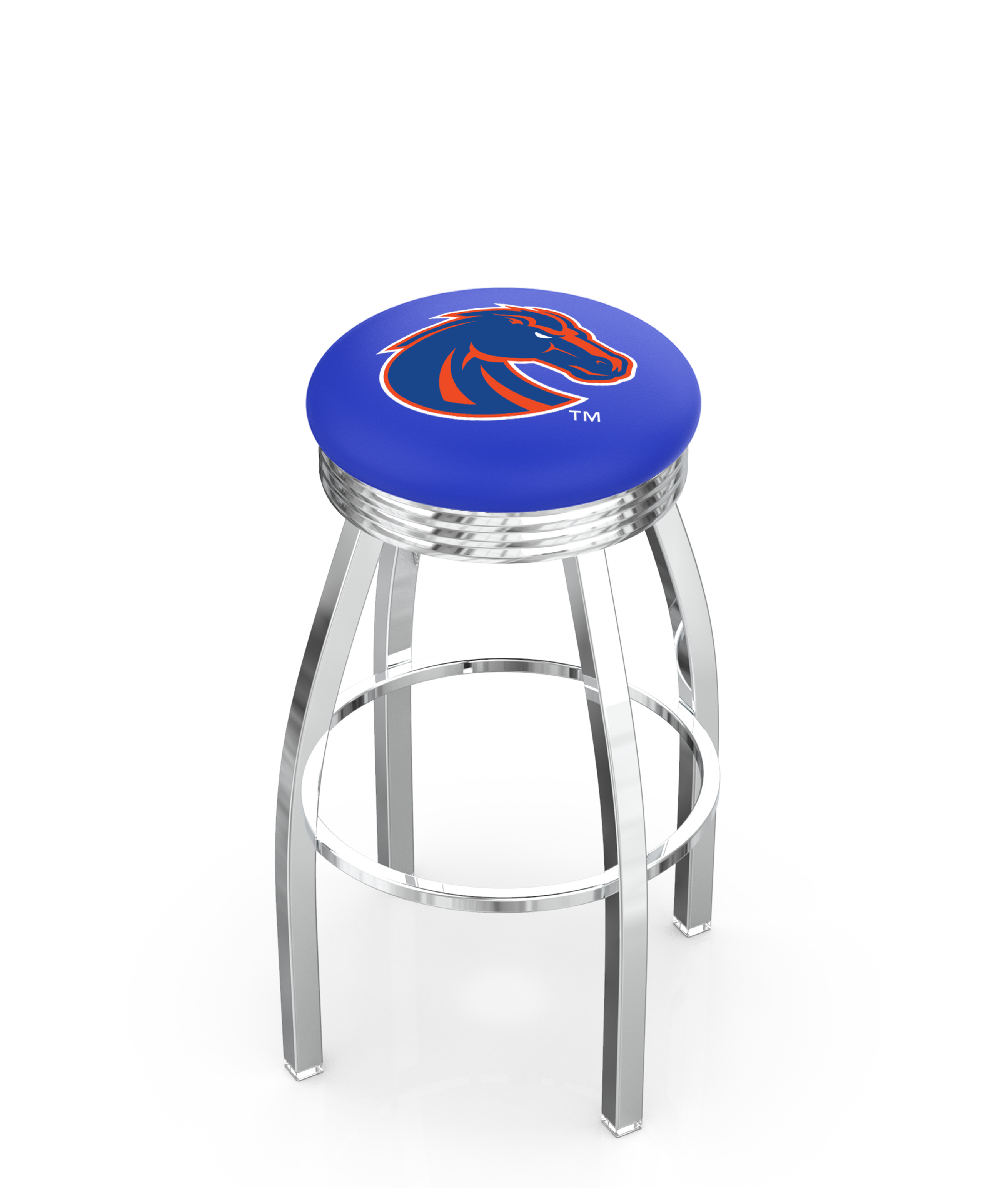 25" L8C3C - Chrome Boise State Swivel Bar Stool with 2.5" Ribbed Accent Ring by  Company