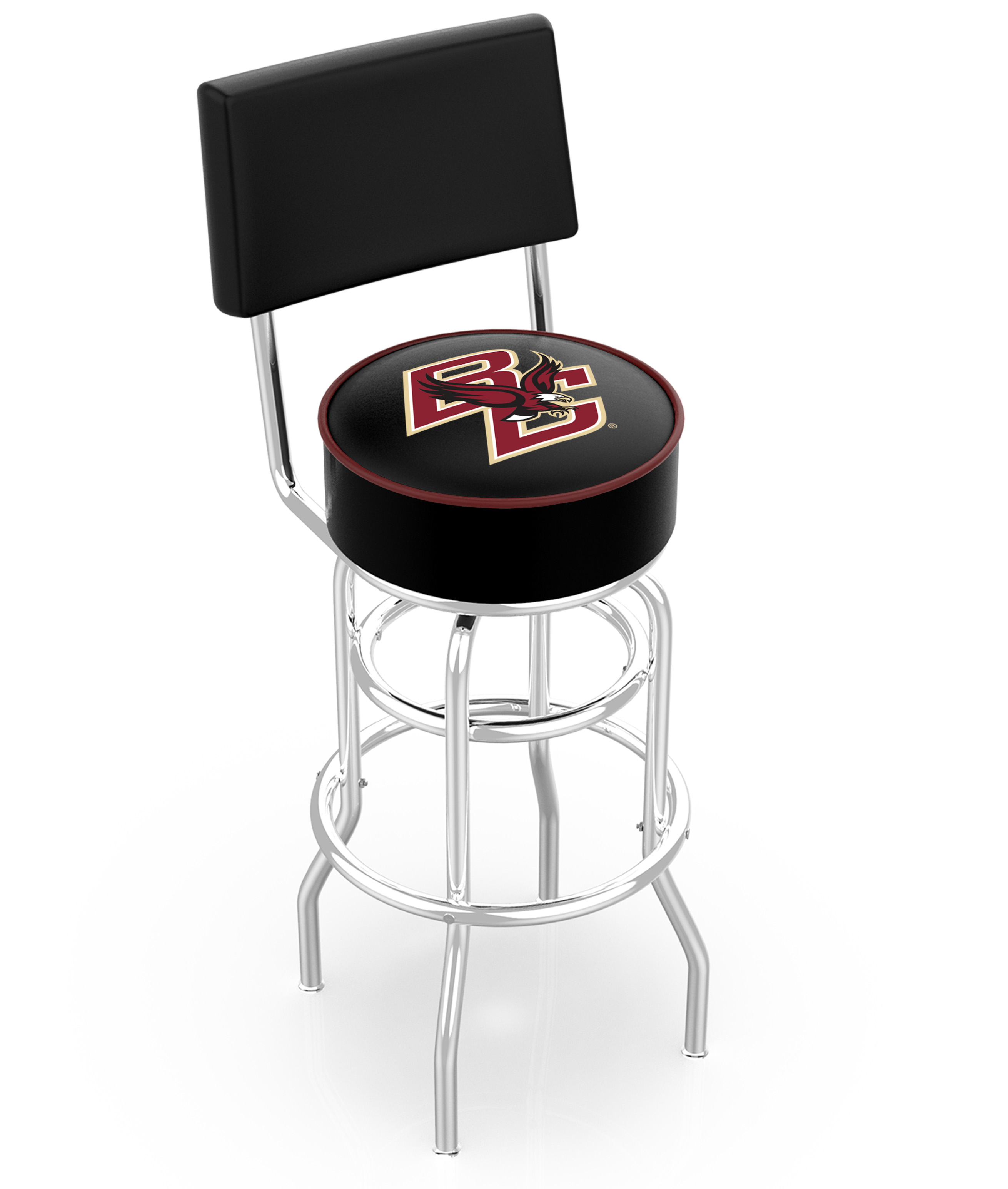 L7C425BostnC 25 in. Chrome Double Ring Boston College Swivel Bar Stool With a Back