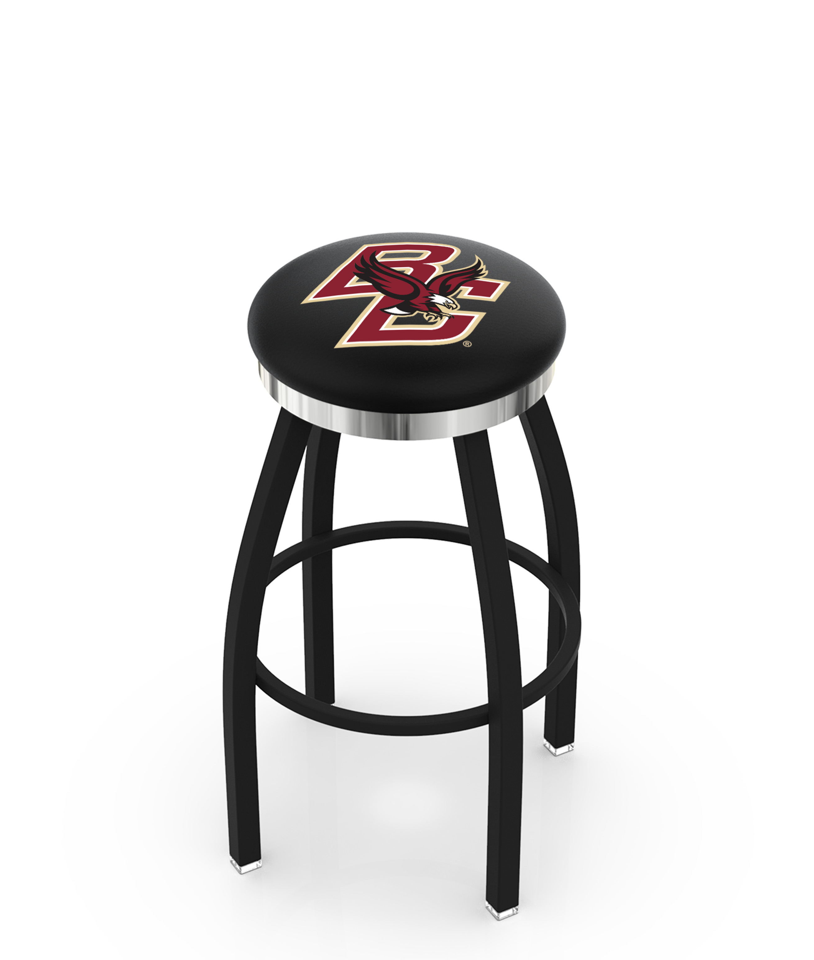 25" L8B2C - Black Wrinkle Boston College Swivel Bar Stool with Chrome Accent Ring by  Company