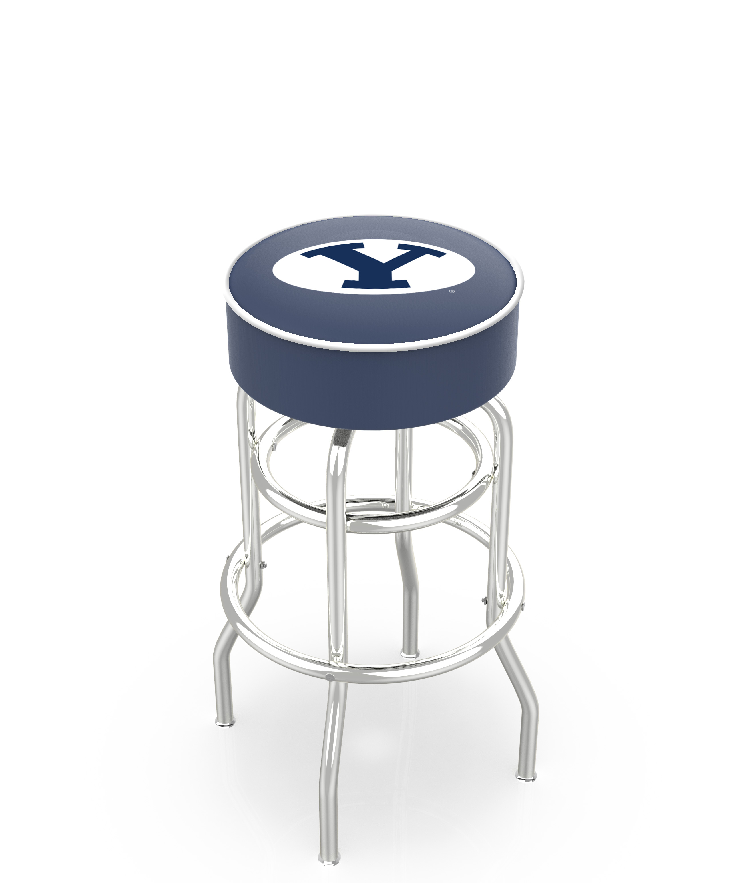 30" L7C1 - 4" Brigham Young Cushion Seat with Double-Ring Chrome Base Swivel Bar Stool by  Company