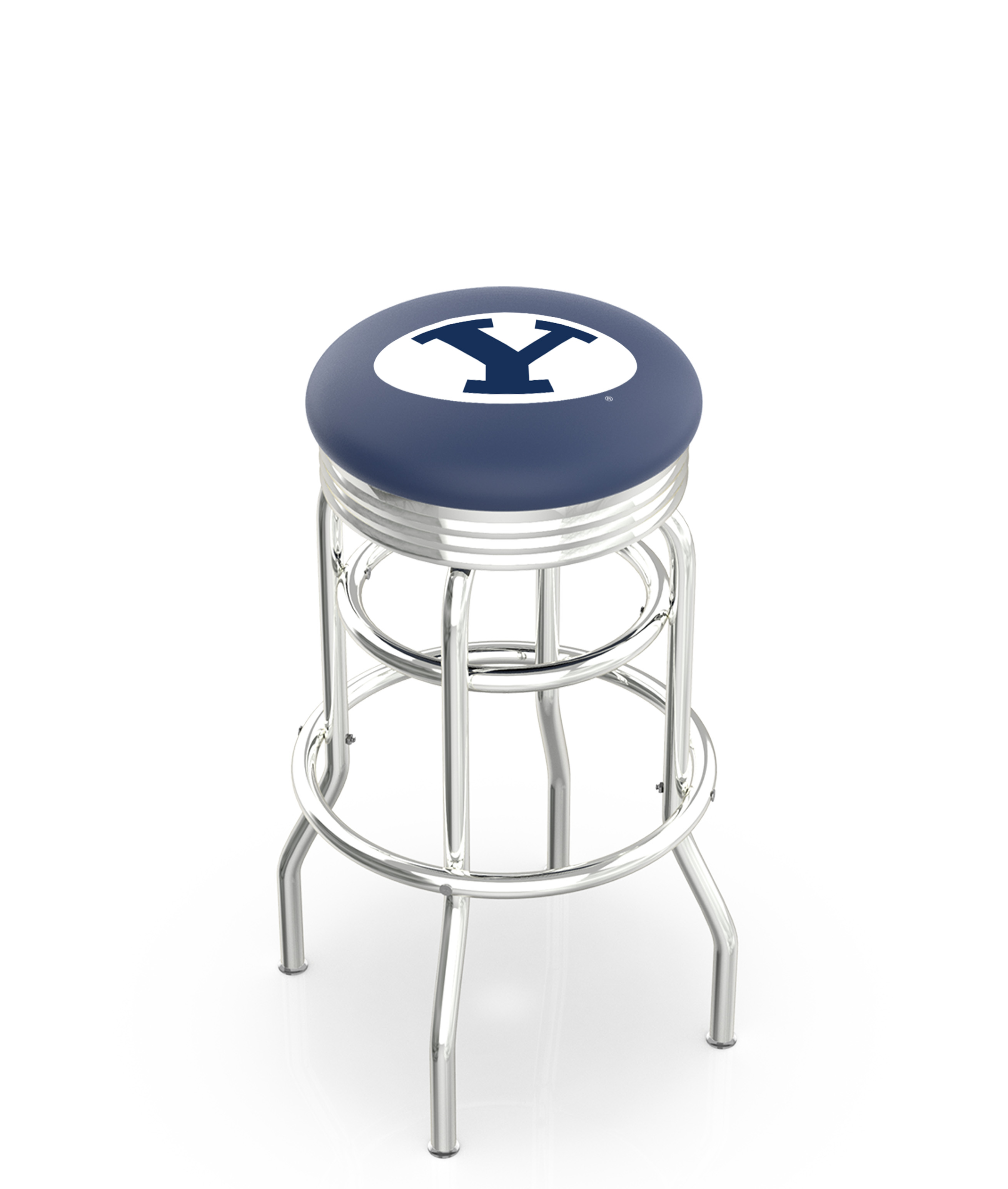 30" L7C3C - Chrome Double Ring Brigham Young Swivel Bar Stool with 2.5" Ribbed Accent Ring by  Company