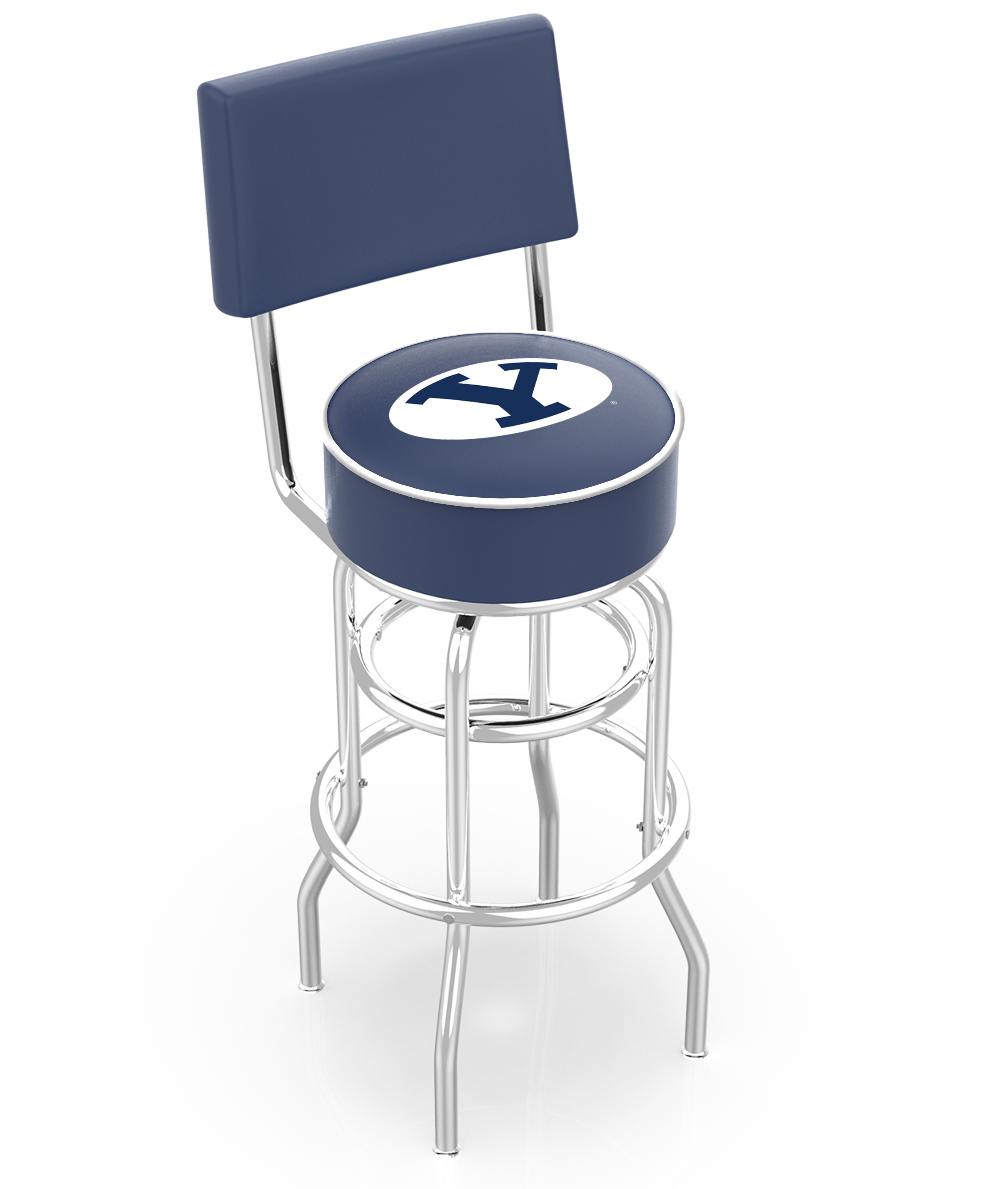 L7C425BrigYn 25 in. Chrome Double Ring Brigham Young Swivel Bar Stool With a Back