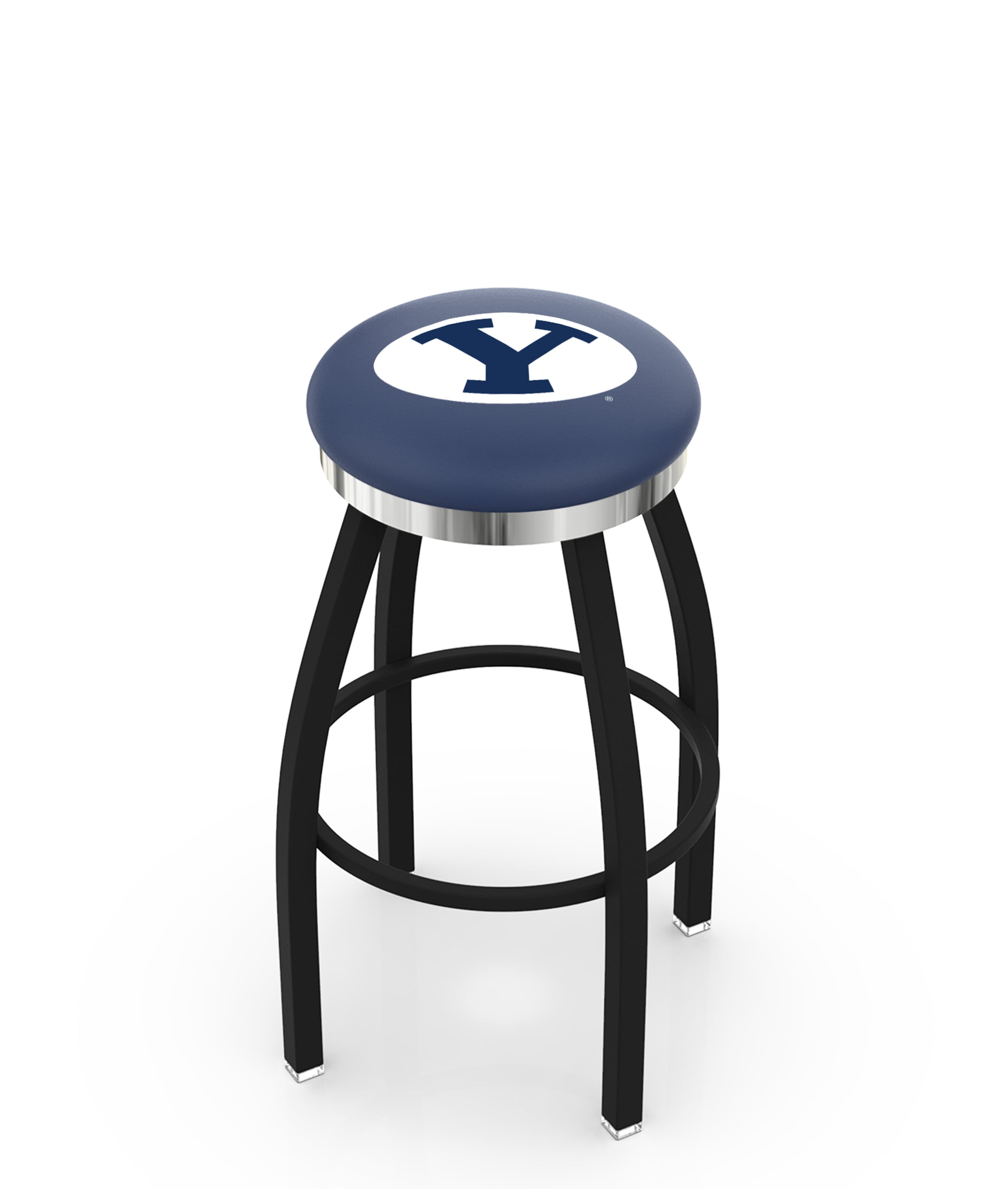 25" L8B2C - Black Wrinkle Brigham Young Swivel Bar Stool with Chrome Accent Ring by  Company