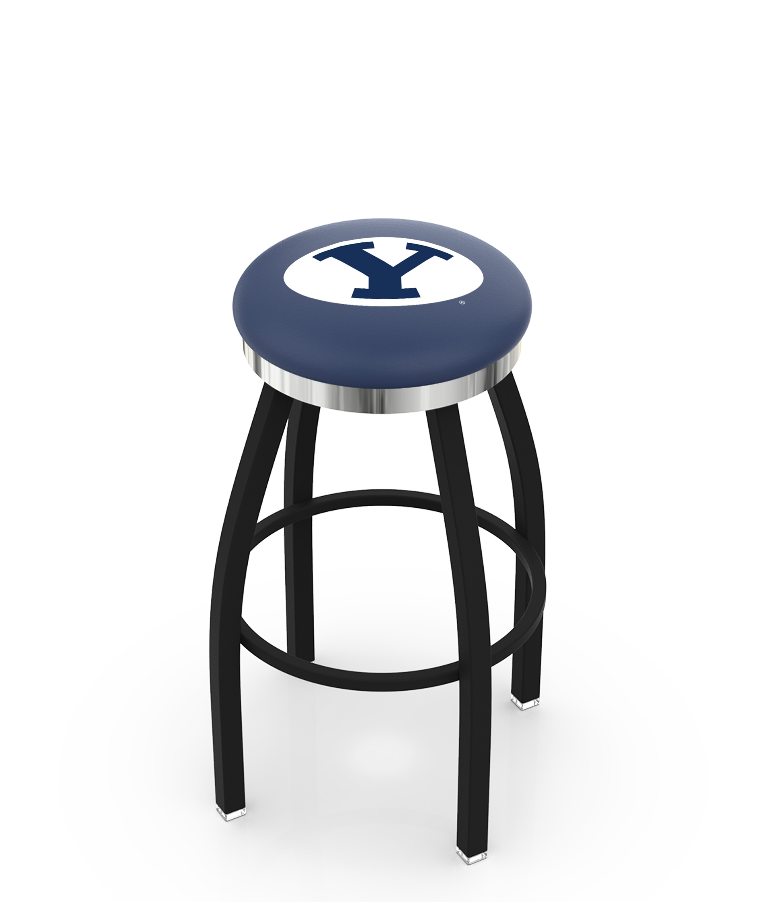 30" L8B2C - Black Wrinkle Brigham Young Swivel Bar Stool with Chrome Accent Ring by  Company