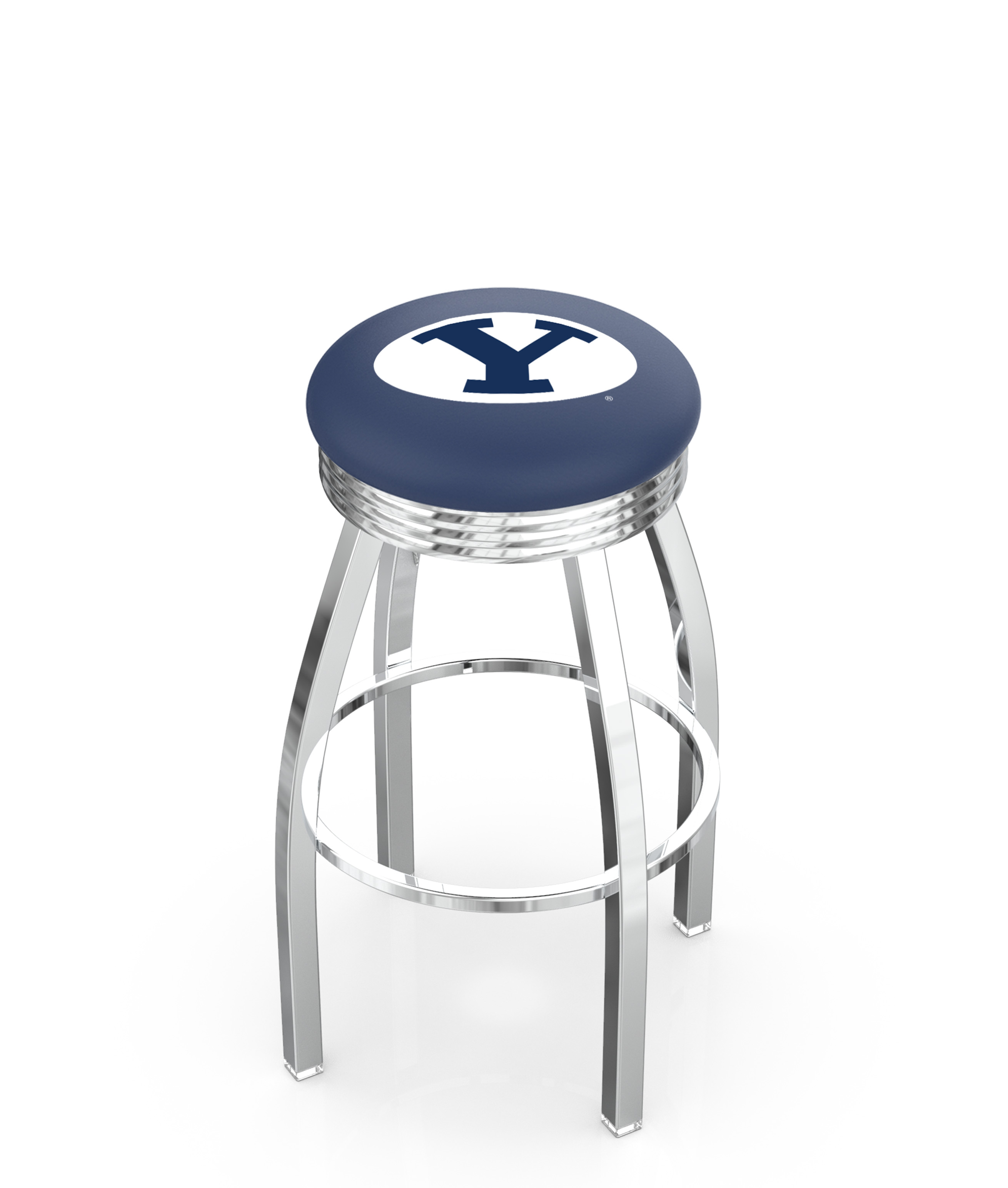 30" L8C3C - Chrome Brigham Young Swivel Bar Stool with 2.5" Ribbed Accent Ring by  Company