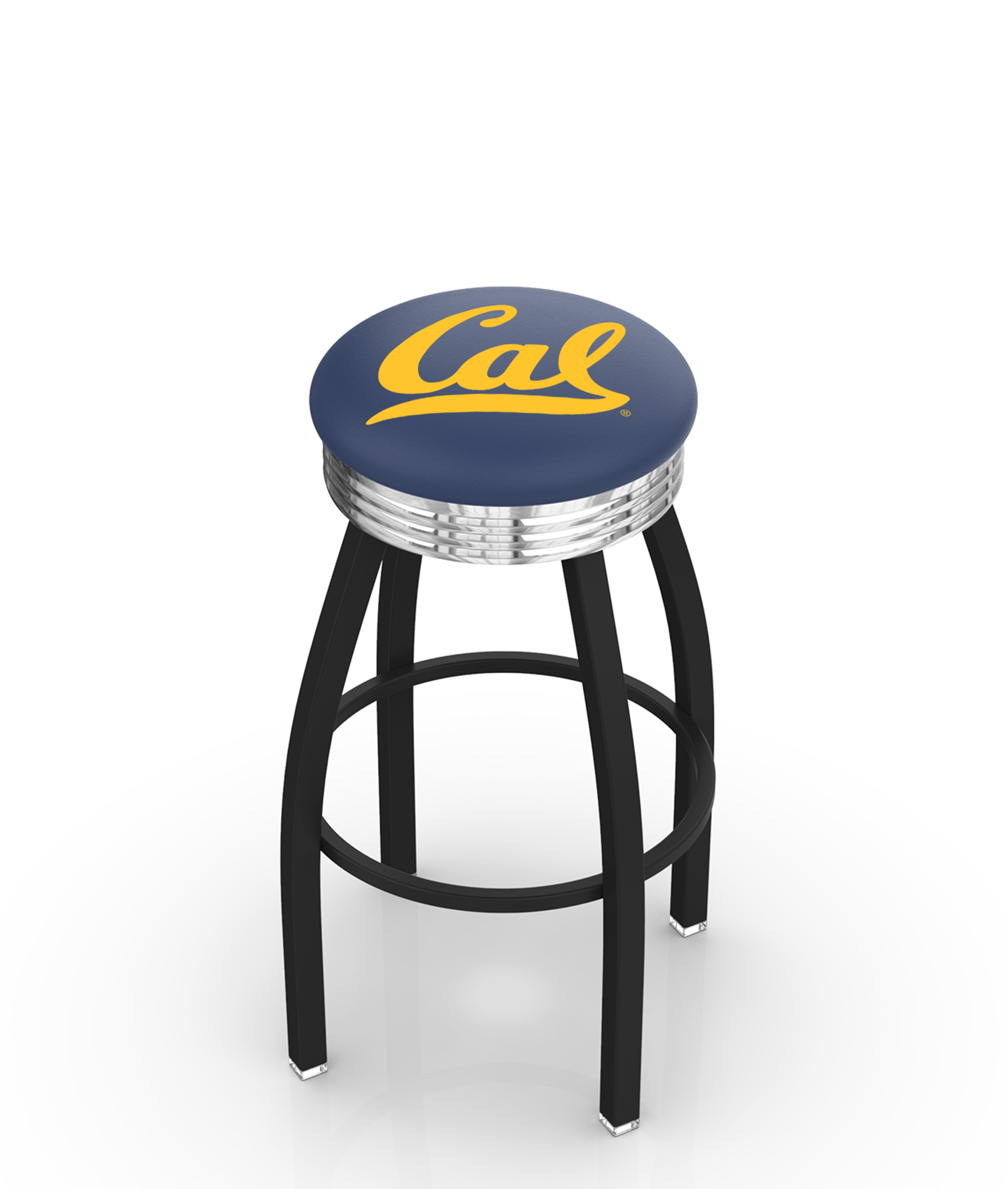 30" L8B3C - Black Wrinkle Cal Swivel Bar Stool with Chrome 2.5" Ribbed Accent Ring by  Company
