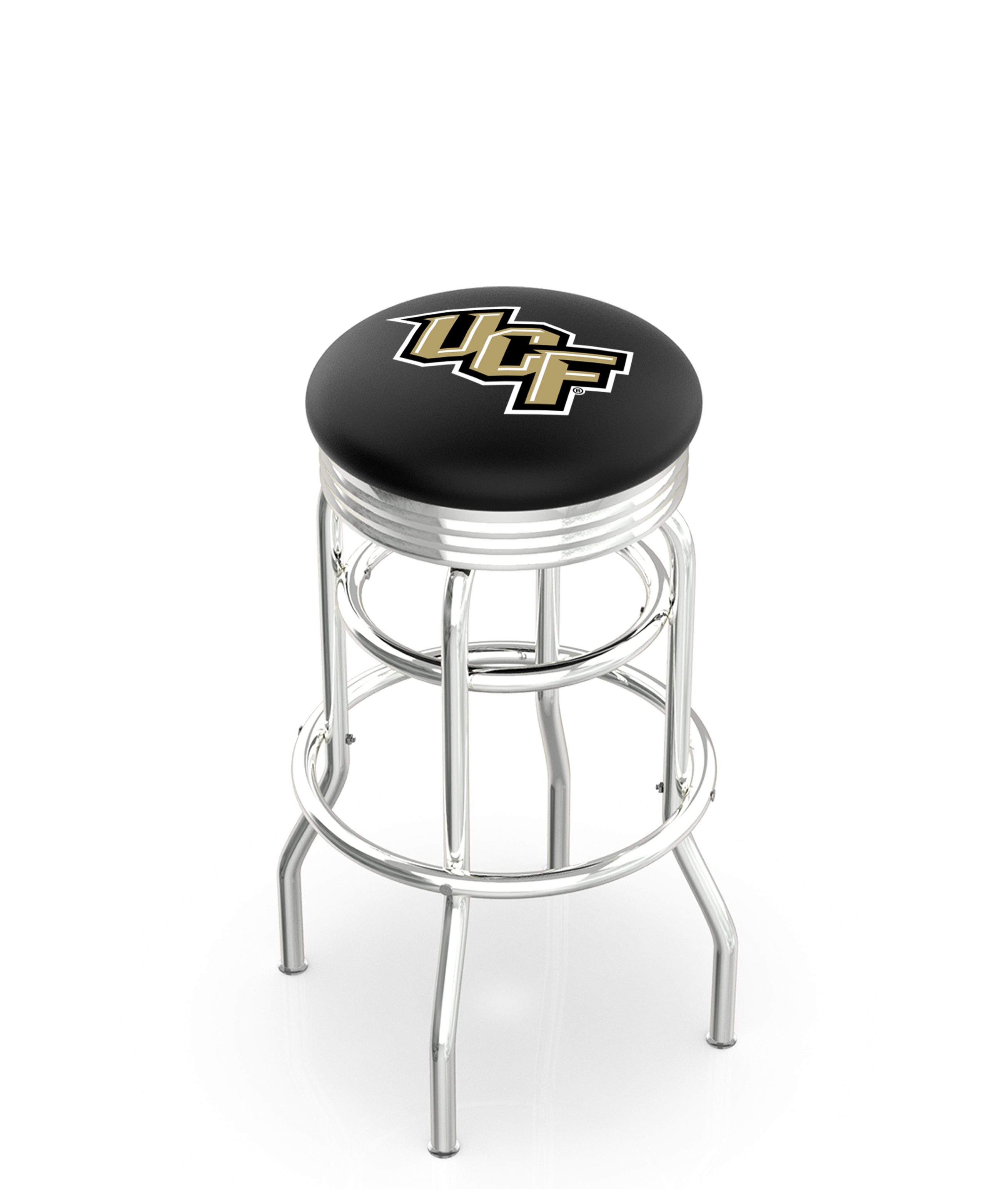 30" L7C3C - Chrome Double Ring Central Florida Swivel Bar Stool with 2.5" Ribbed Accent Ring by  Company