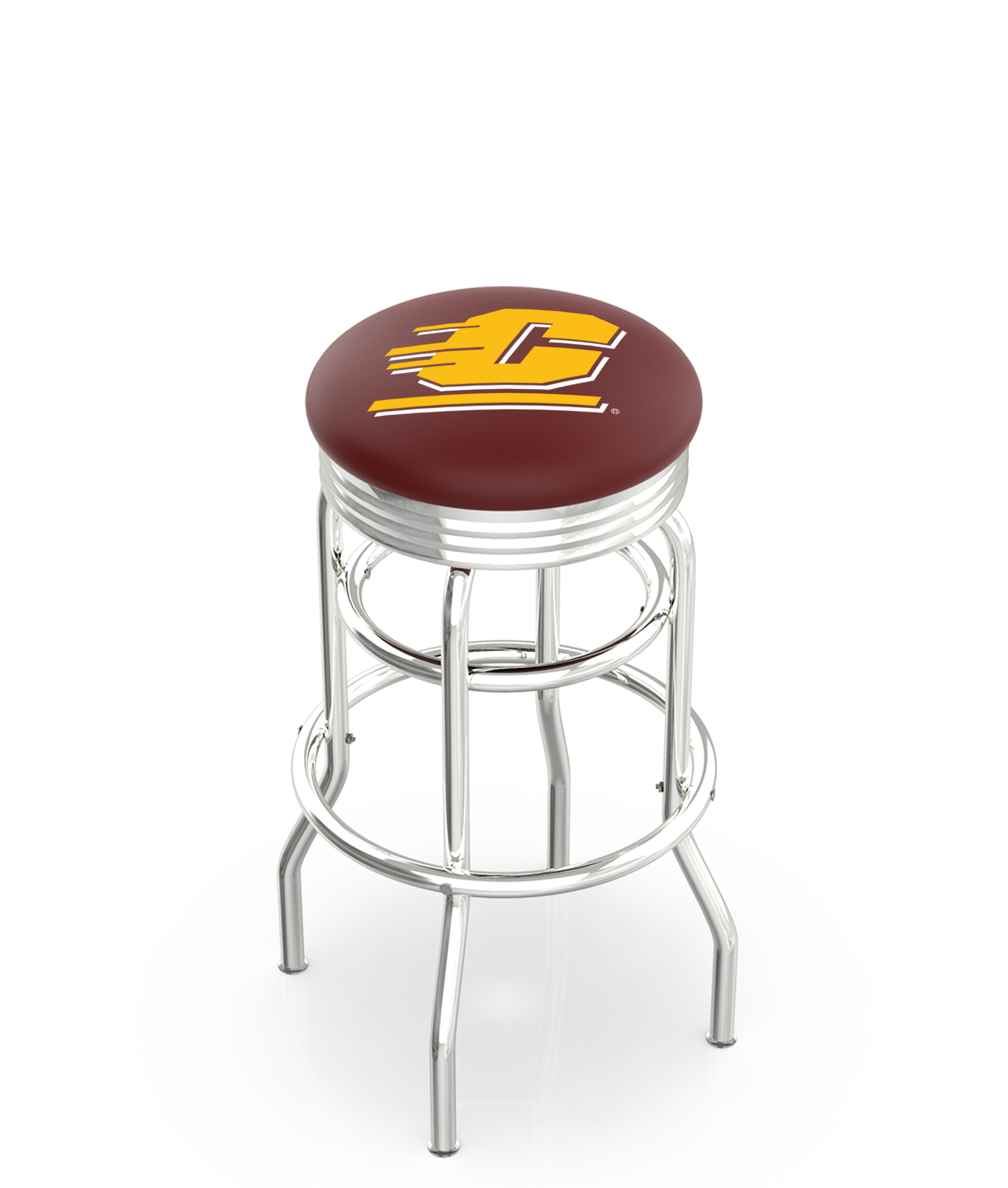 30" L7C3C - Chrome Double Ring Central Michigan Swivel Bar Stool with 2.5" Ribbed Accent Ring by  Company