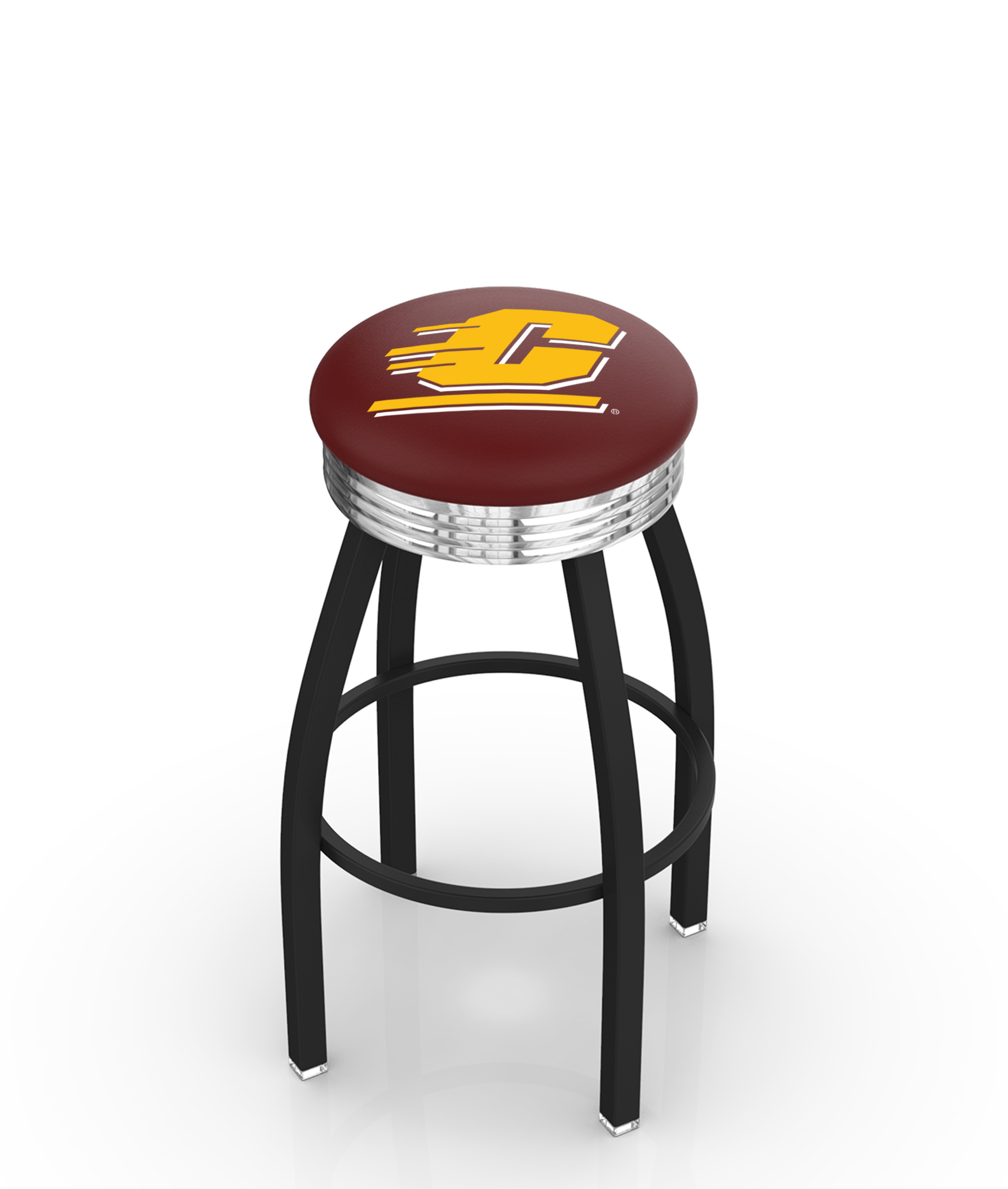 30" L8B3C - Black Wrinkle Central Michigan Swivel Bar Stool with Chrome 2.5" Ribbed Accent Ring by  Company