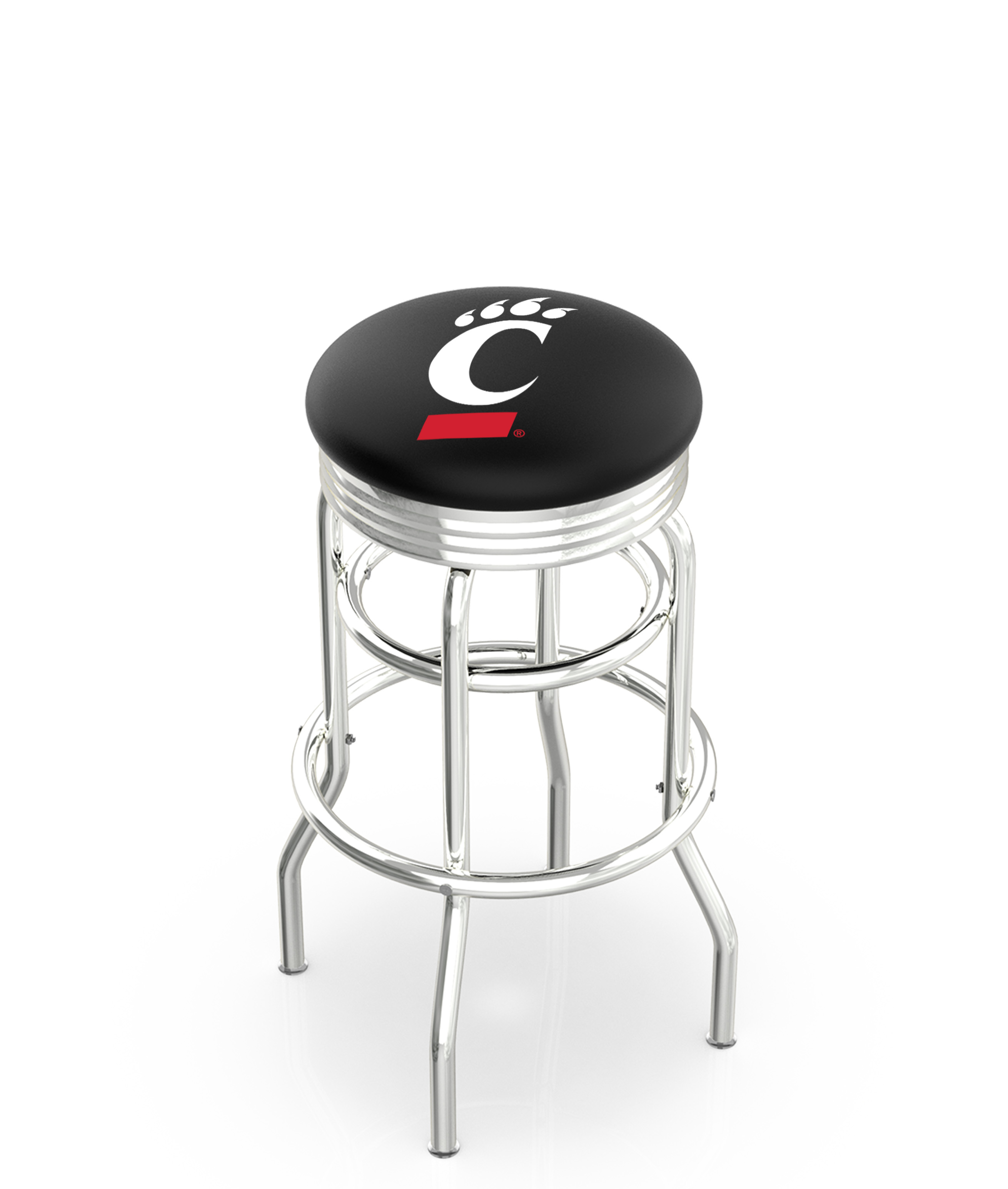 30" L7C3C - Chrome Double Ring Cincinnati Swivel Bar Stool with 2.5" Ribbed Accent Ring by  Company
