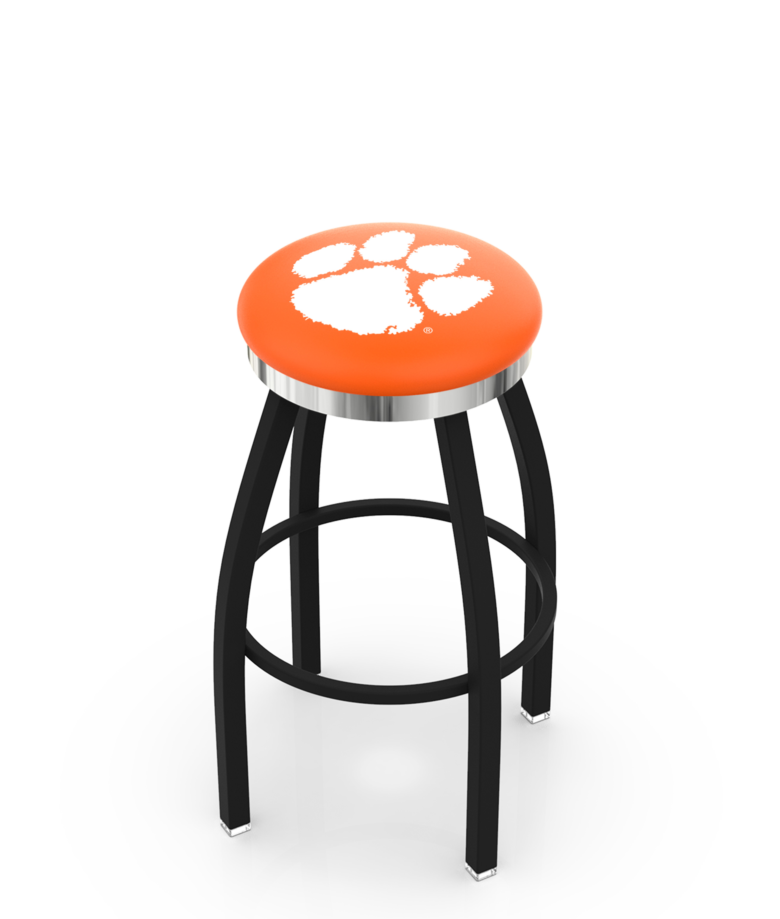 30" L8B2C - Black Wrinkle Clemson Swivel Bar Stool with Chrome Accent Ring by  Company