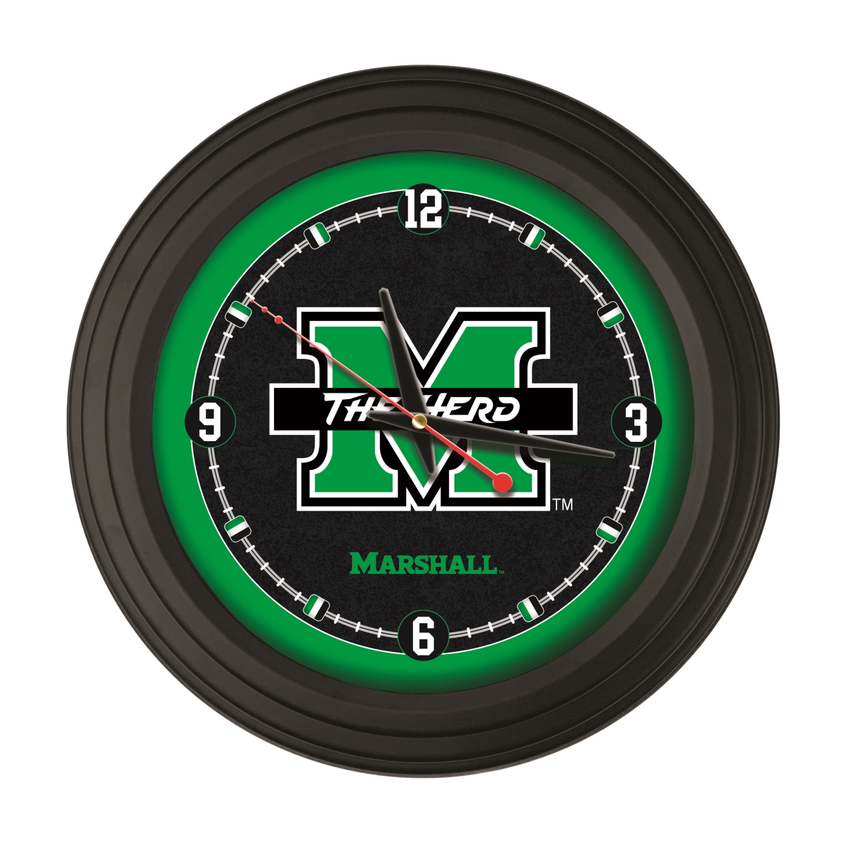 ClkNL15BKMrshll 15 in. Marshall University Logo Traditional Wall Clock - Black