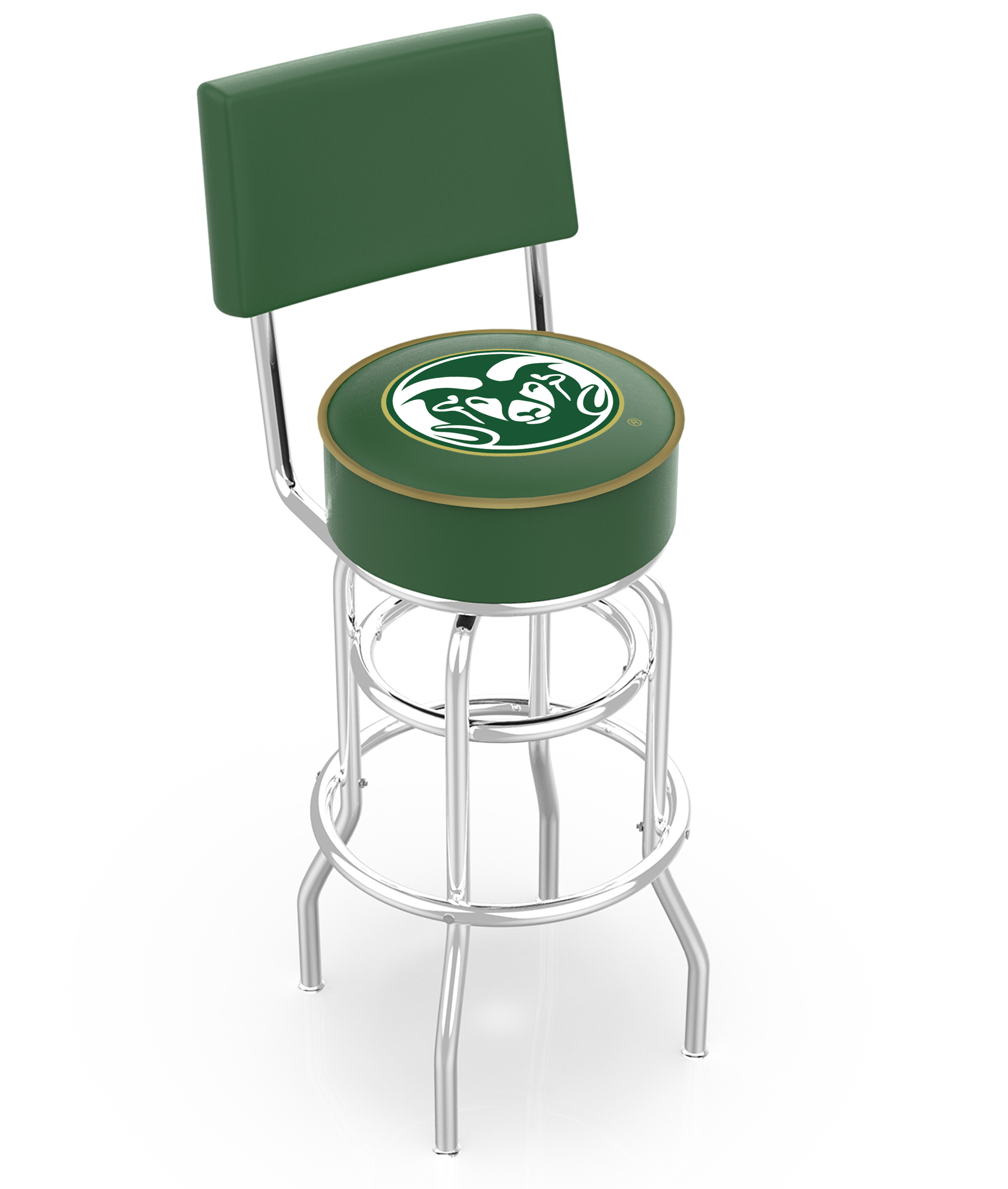 L7C425ColoSt 25 in. Chrome Double Ring Colorado State Swivel Bar Stool With a Back