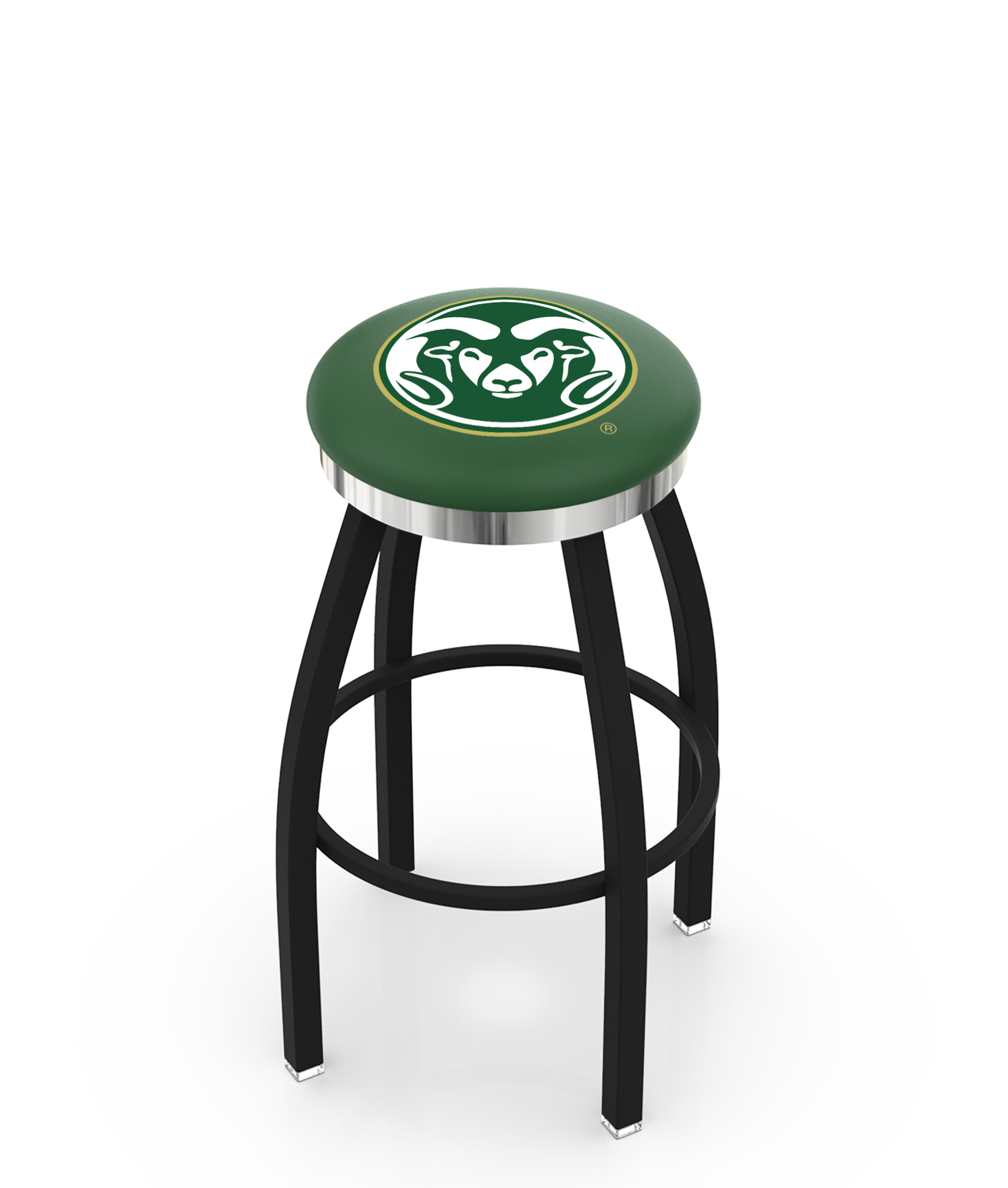 30" L8B2C - Black Wrinkle Colorado State Swivel Bar Stool with Chrome Accent Ring by  Company