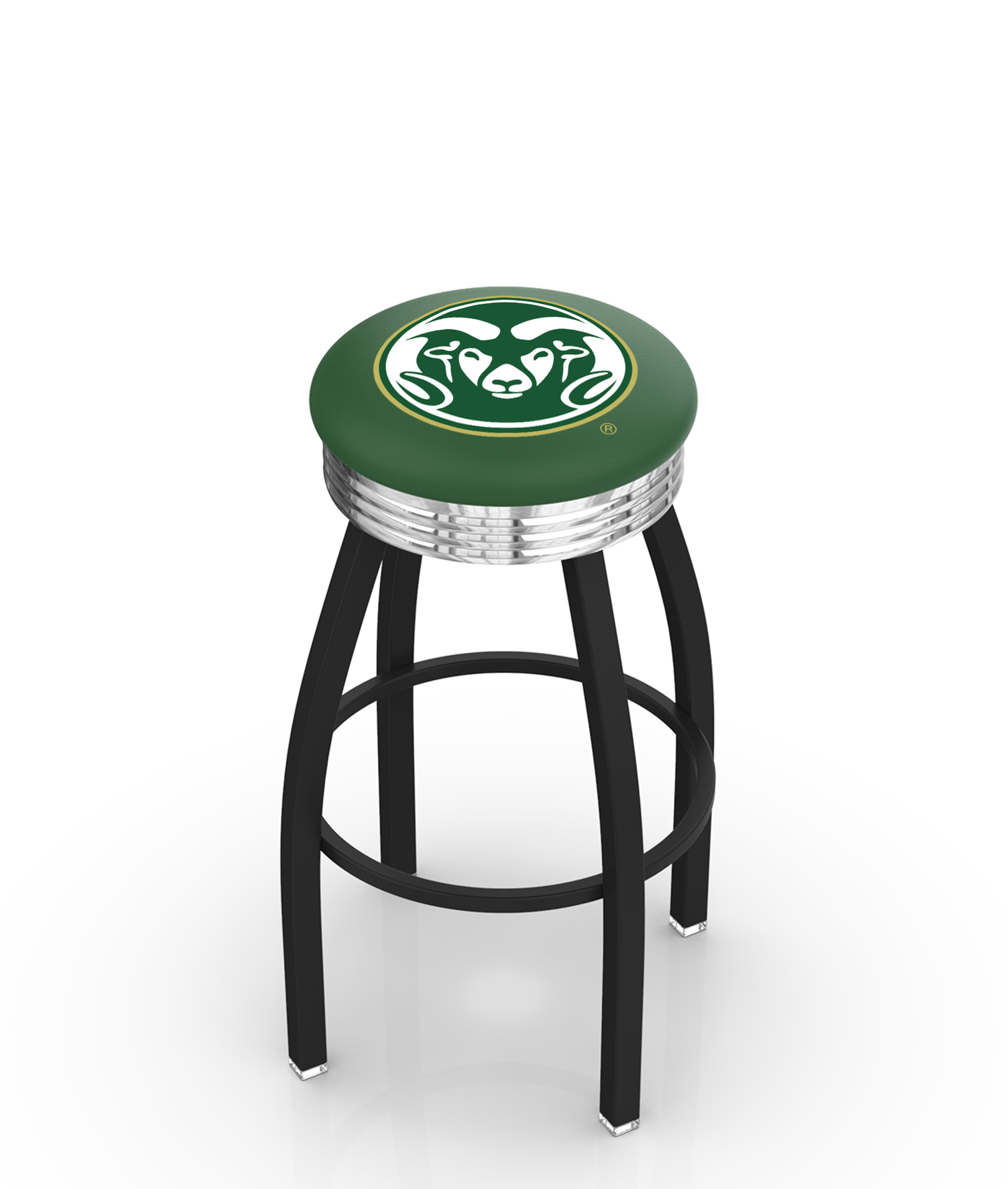 30" L8B3C - Black Wrinkle Colorado State Swivel Bar Stool with Chrome 2.5" Ribbed Accent Ring by  Company