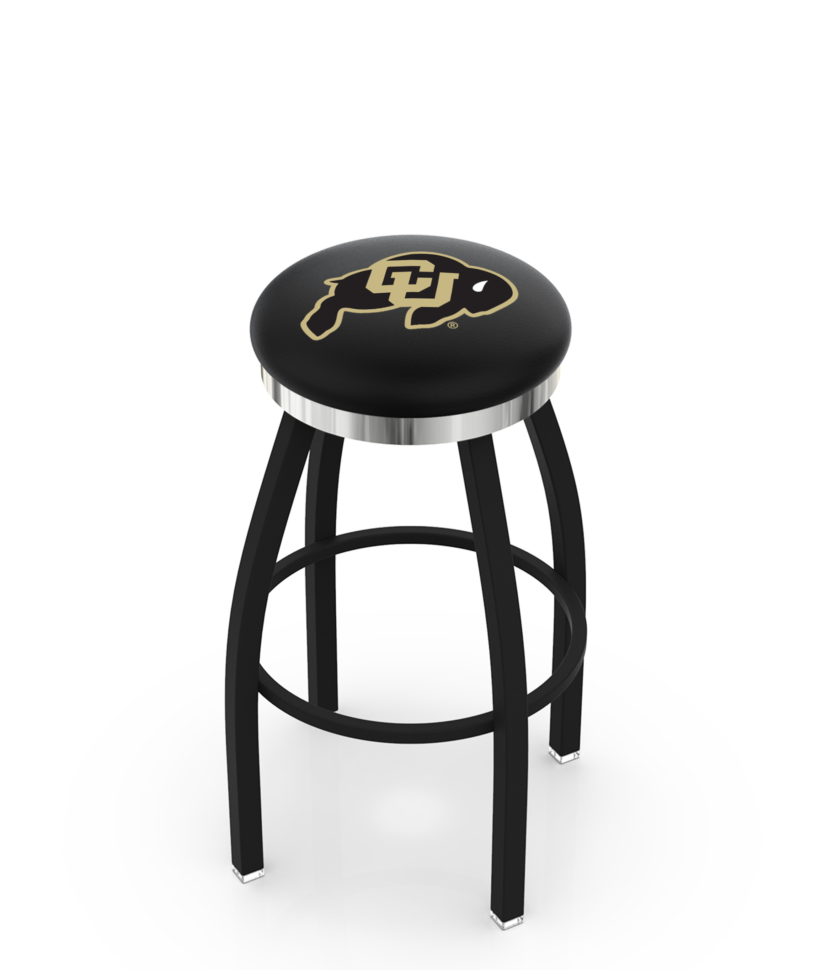 30" L8B2C - Black Wrinkle Colorado Swivel Bar Stool with Chrome Accent Ring by  Company