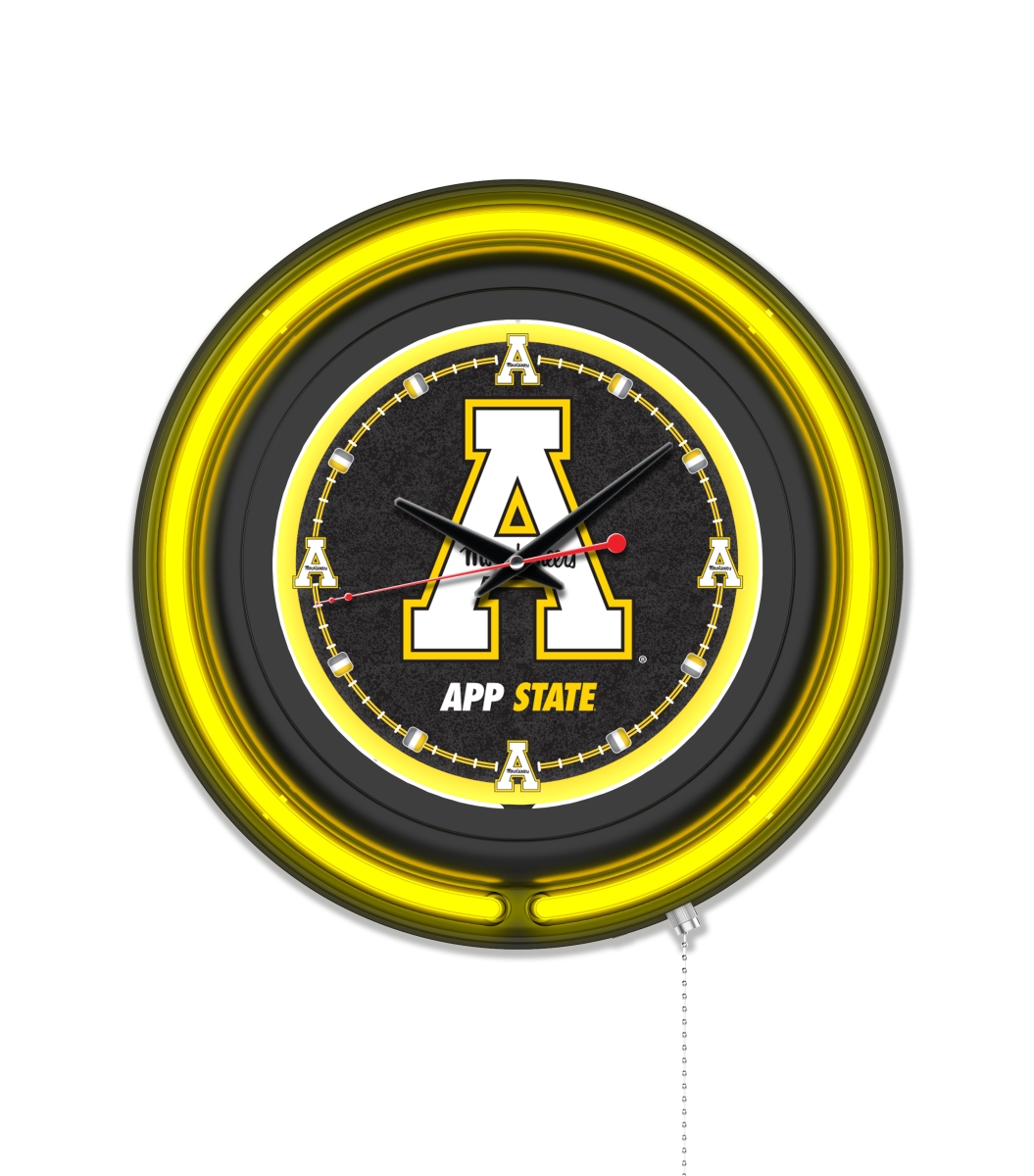 Clk15BKAppStU NCAA 15 in. Dia. Appalachian State University Double Neon Wall Clock, Black