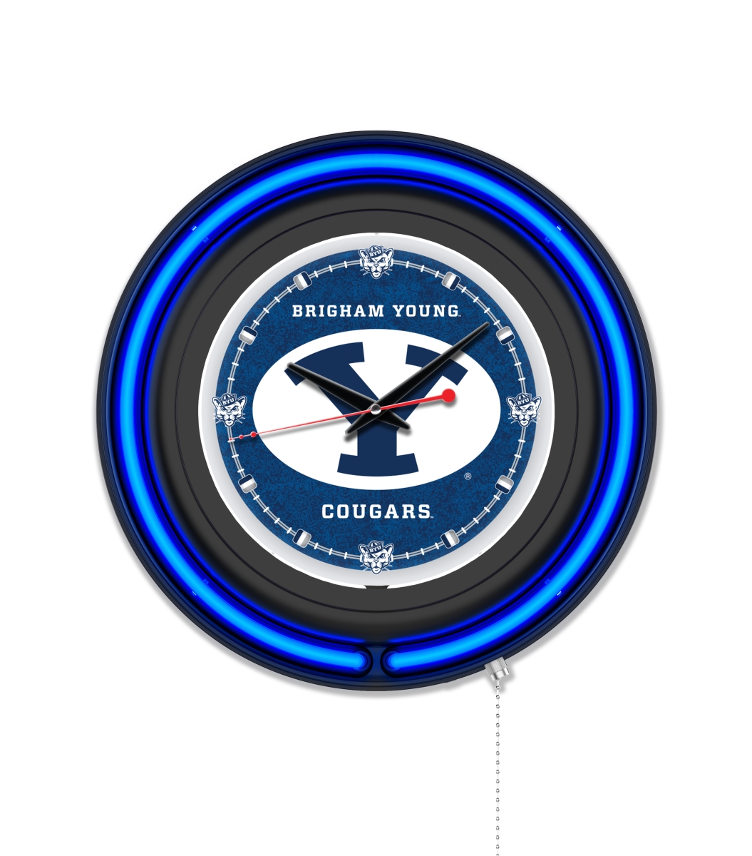 Clk15BKBrigYn NCAA 15 in. Dia. Brigham Young University Double Neon Wall Clock, Black