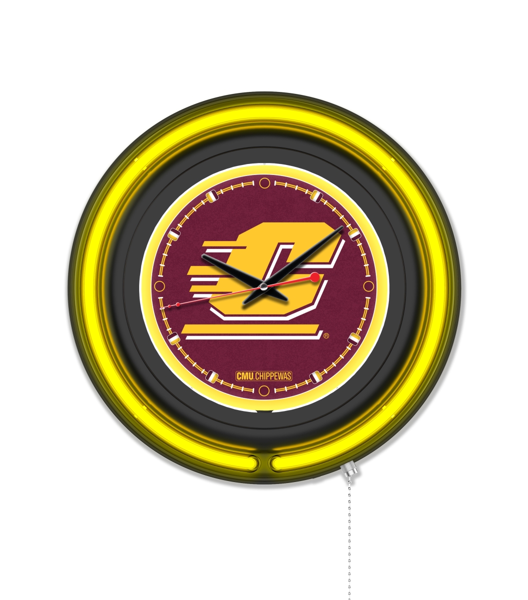 Clk15BKCenMic NCAA 15 in. Dia. Central Michigan University Double Neon Wall Clock, Black