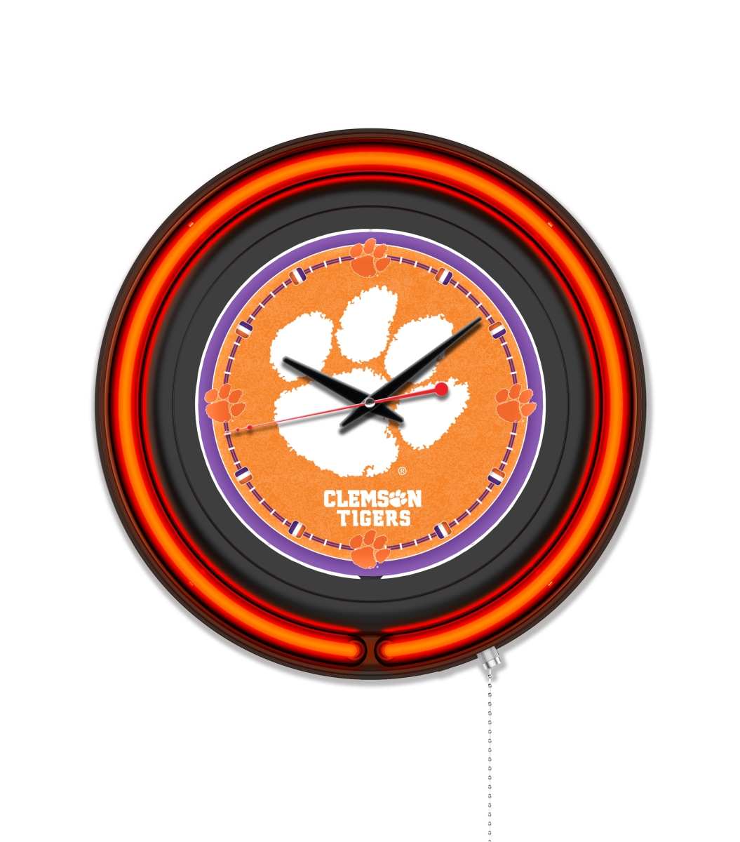 Clk15BKClmson NCAA 15 in. Dia. Clemson Double Neon Wall Clock, Black