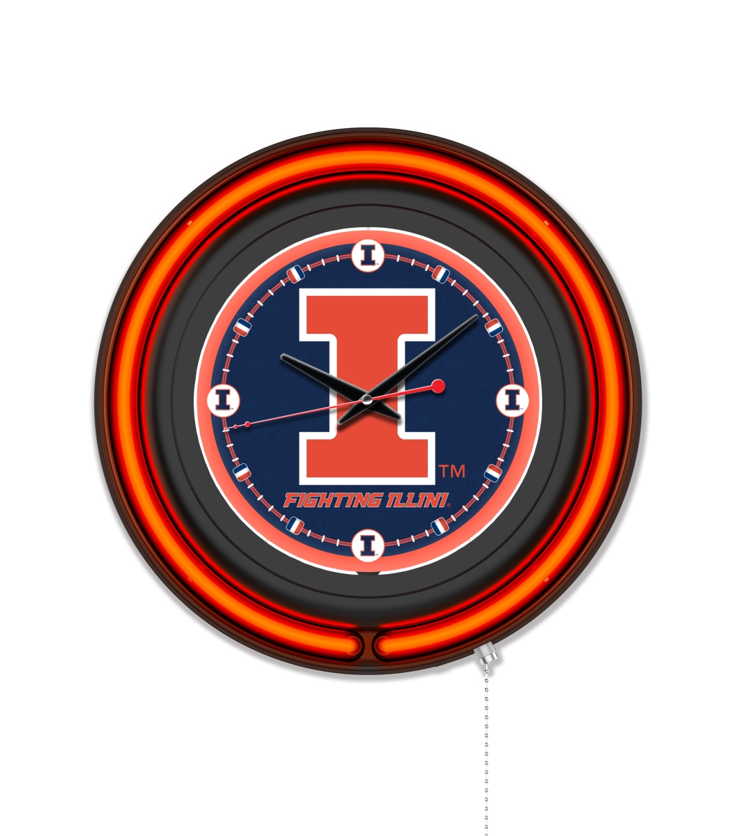 Clk15BKIlliniU NCAA 15 in. Dia. University of Illinois Double Neon Wall Clock, Black