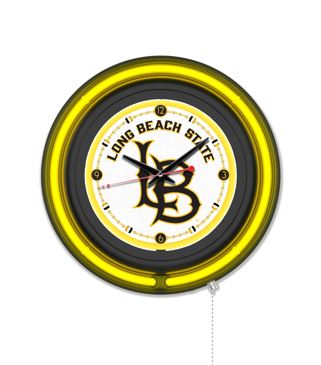 Clk15BKLBStUn NCAA 15 in. Dia. Long Beach State University Double Neon Wall Clock, Black