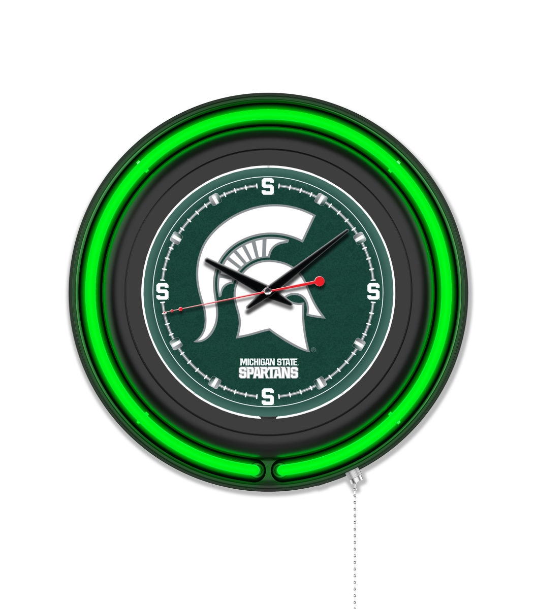 Clk15BKMichSt NCAA 15 in. Dia. Michigan State University Double Neon Wall Clock, Black