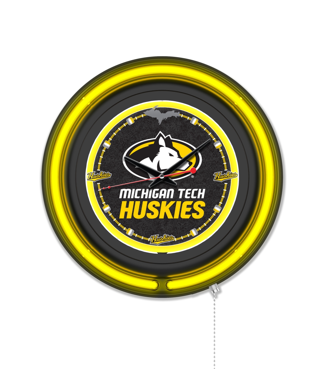Clk15BKMITech NCAA 15 in. Dia. Michigan Tech University Double Neon Wall Clock, Black