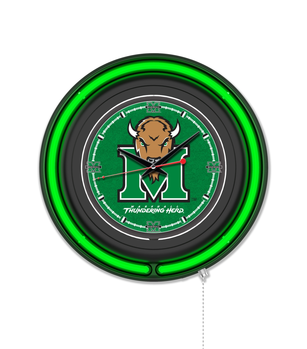Clk15BKMrshll NCAA 15 in. Dia. Marshall University Double Neon Wall Clock, Black