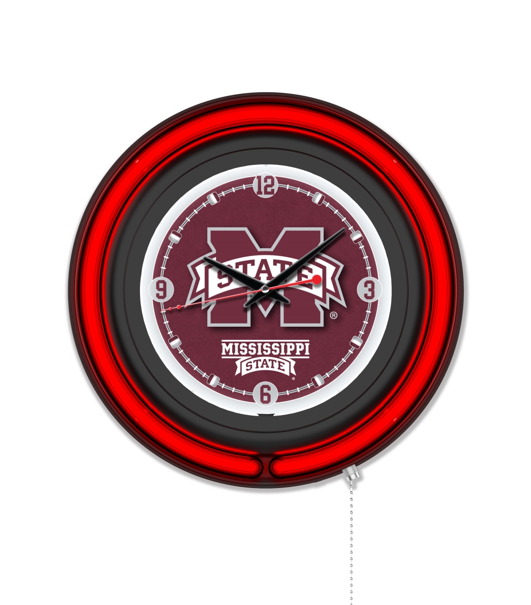 Clk15BKMssStU NCAA 15 in. Dia. Mississippi State University Double Neon Wall Clock, Black