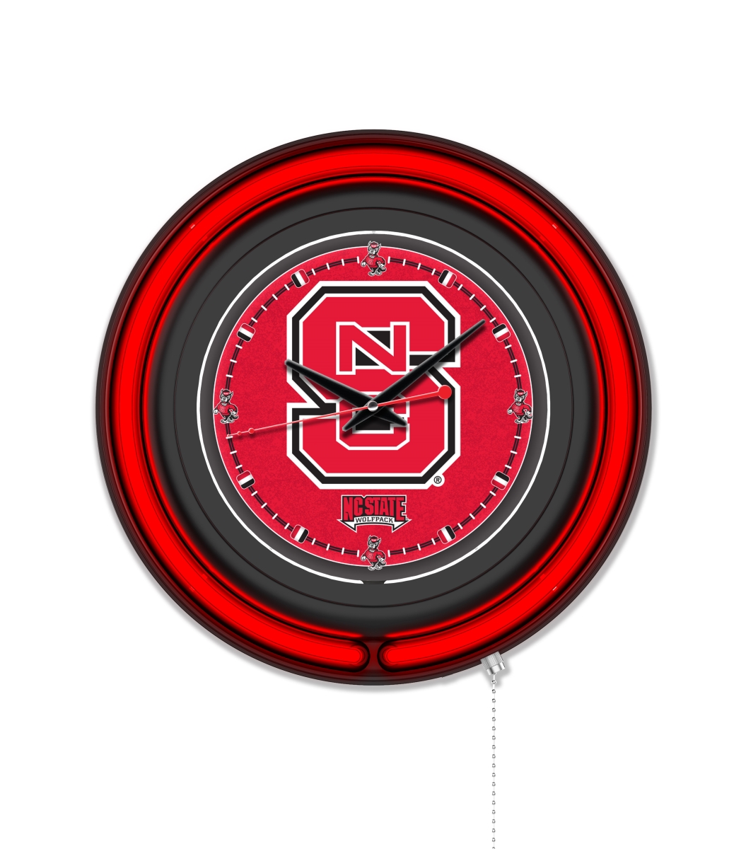 Clk15BKNCarSt NCAA 15 in. Dia. North Carolina State University Double Neon Wall Clock, Black