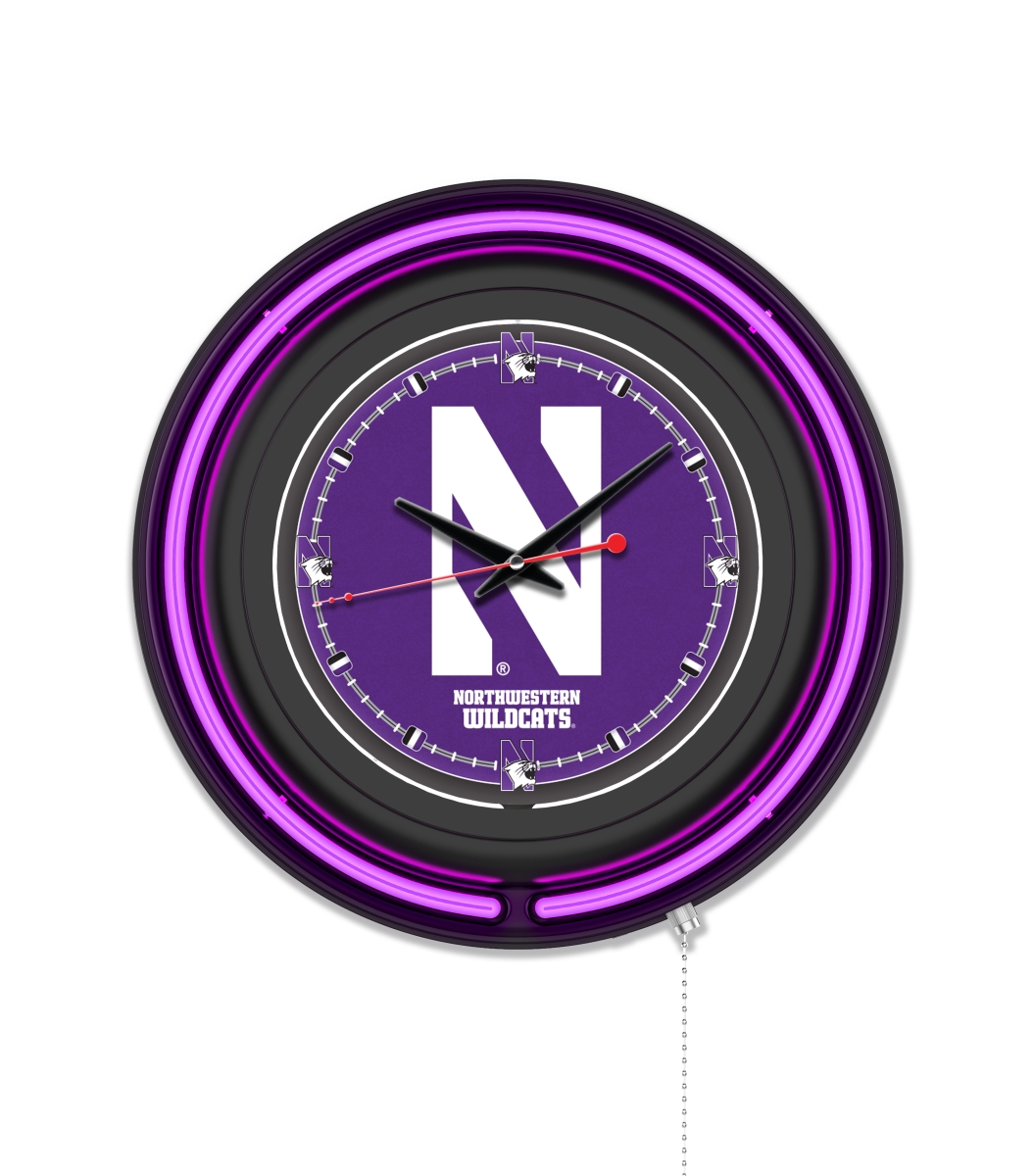 Clk15BKNthwst NCAA 15 in. Dia. Northwestern University Double Neon Wall Clock, Black