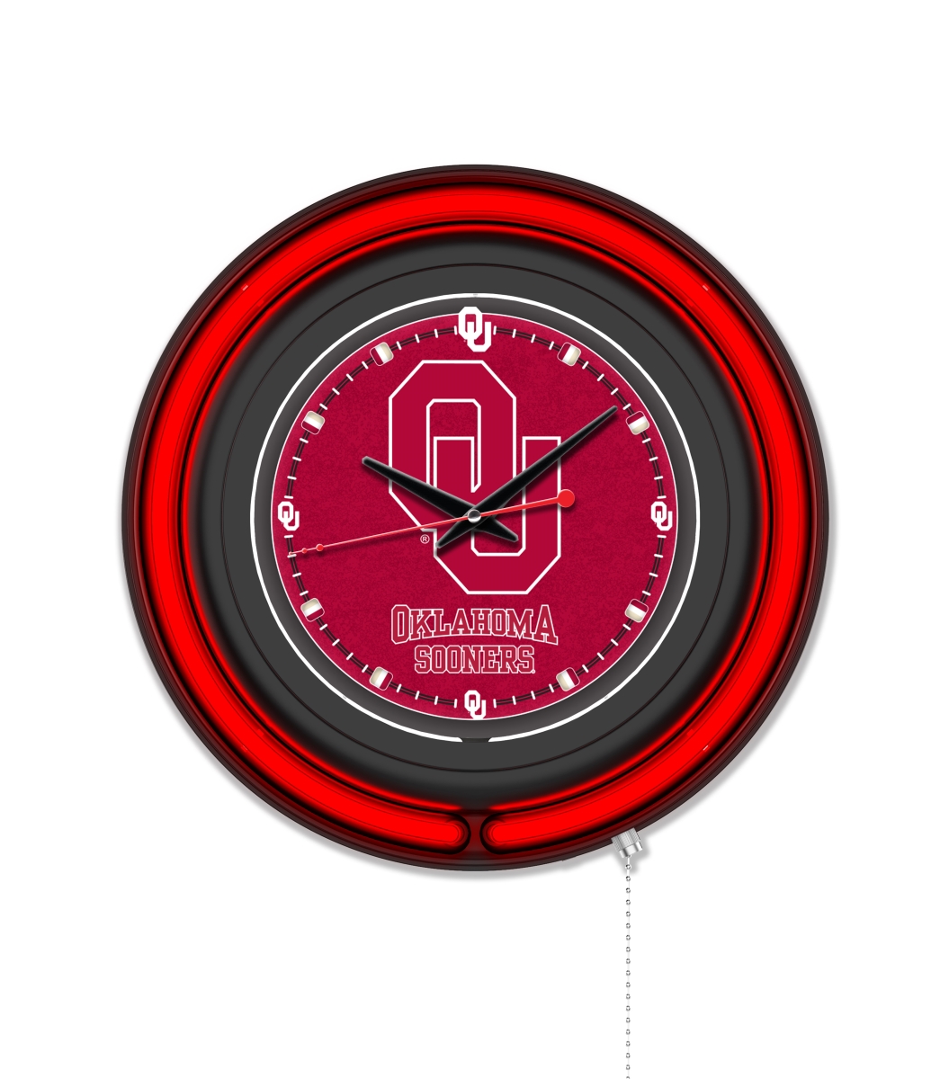 Clk15BKOklhma NCAA 15 in. Dia. Oklahoma University Double Neon Wall Clock, Black