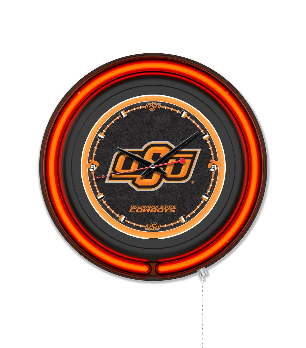 Clk15BKOKStUn NCAA 15 in. Dia. Oklahoma State University Double Neon Wall Clock, Black