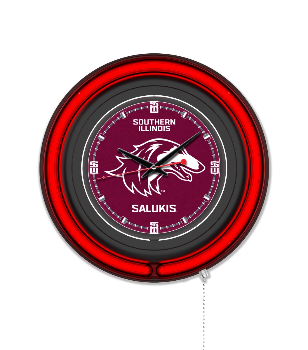 Clk15BKSouIll NCAA 15 in. Dia. Southern Illinois University Double Neon Wall Clock, Black