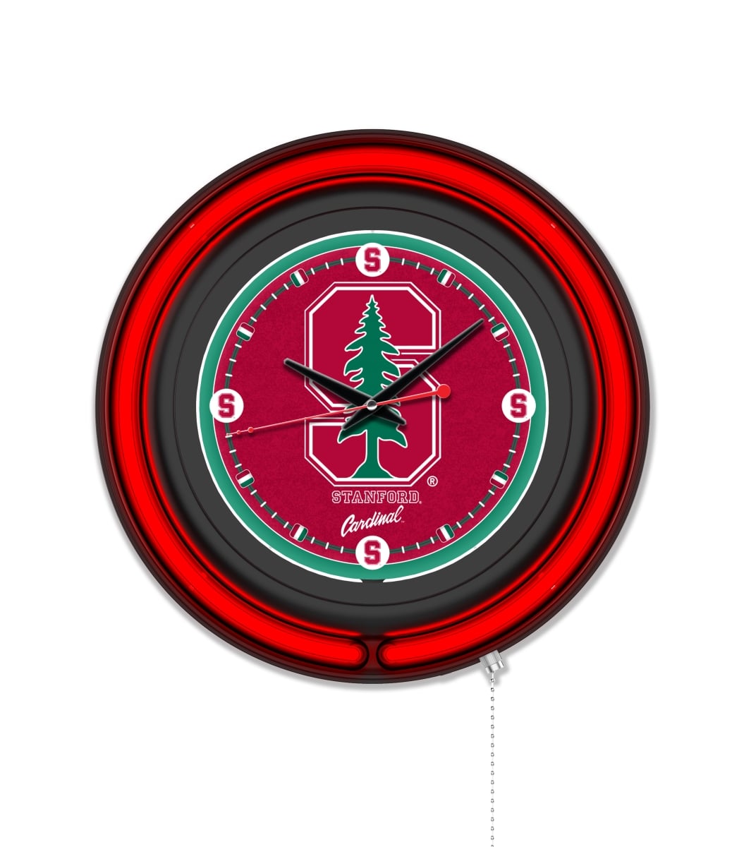 Clk15BKStnfrd NCAA 15 in. Dia. Stanford University Double Neon Wall Clock, Black