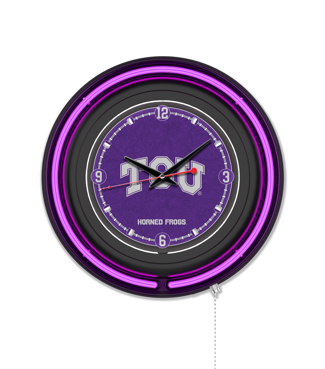 Clk15BKTexChr NCAA 15 in. Dia. Texas Christian University Double Neon Wall Clock, Black