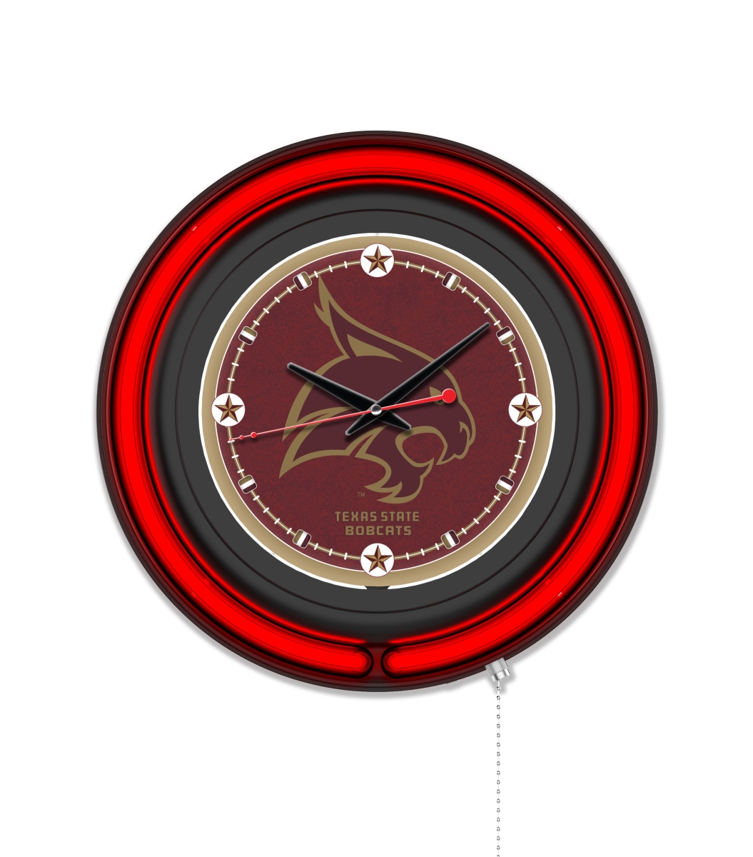 Clk15BKTexsSt NCAA 15 in. Dia. Texas State University Double Neon Wall Clock, Black