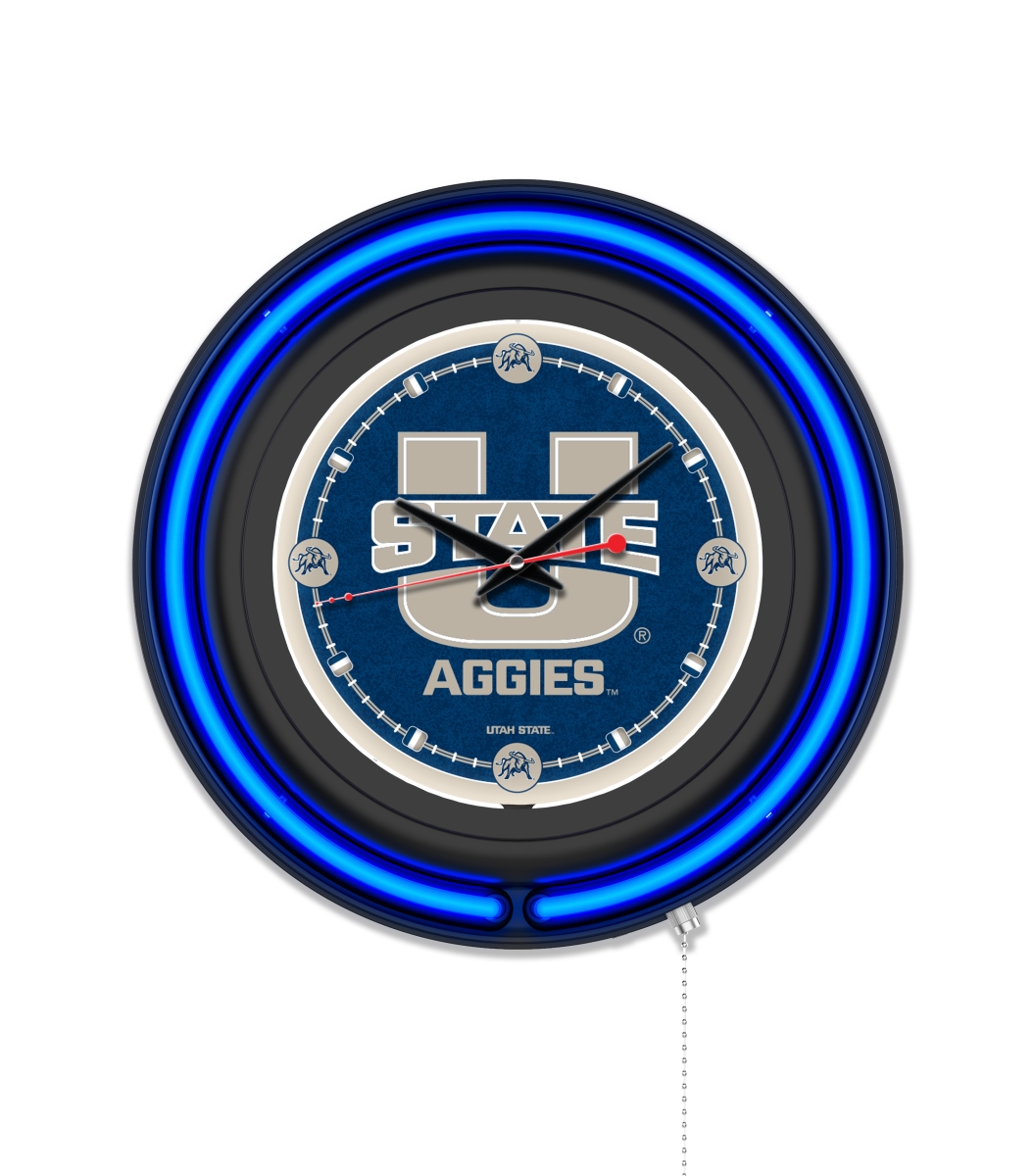 Clk15BKUtahSt NCAA 15 in. Dia. Utah State University Double Neon Wall Clock, Black