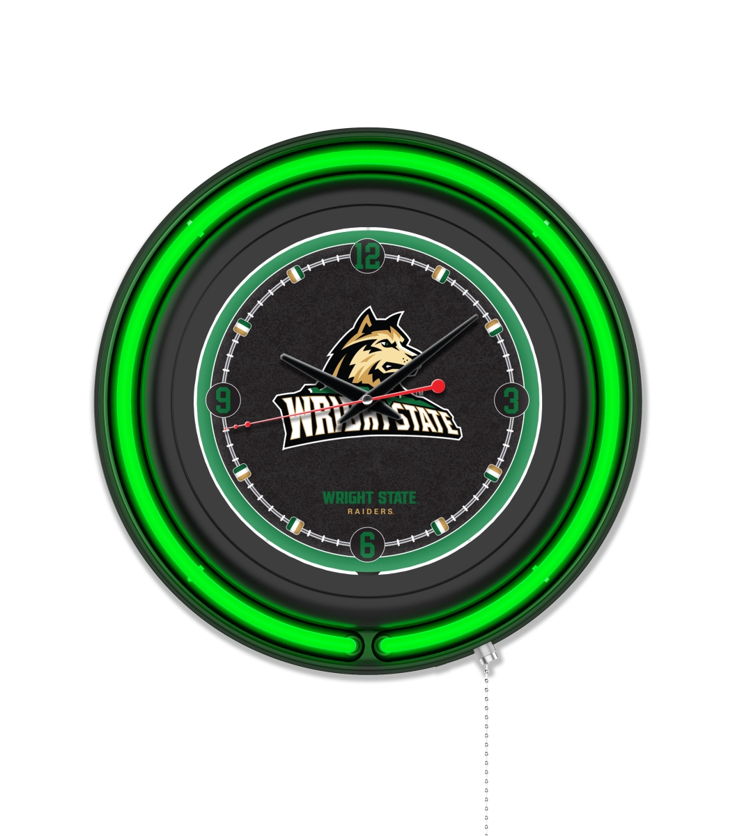 Clk15BKWrtStU NCAA 15 in. Dia. Wright State University Double Neon Wall Clock, Black
