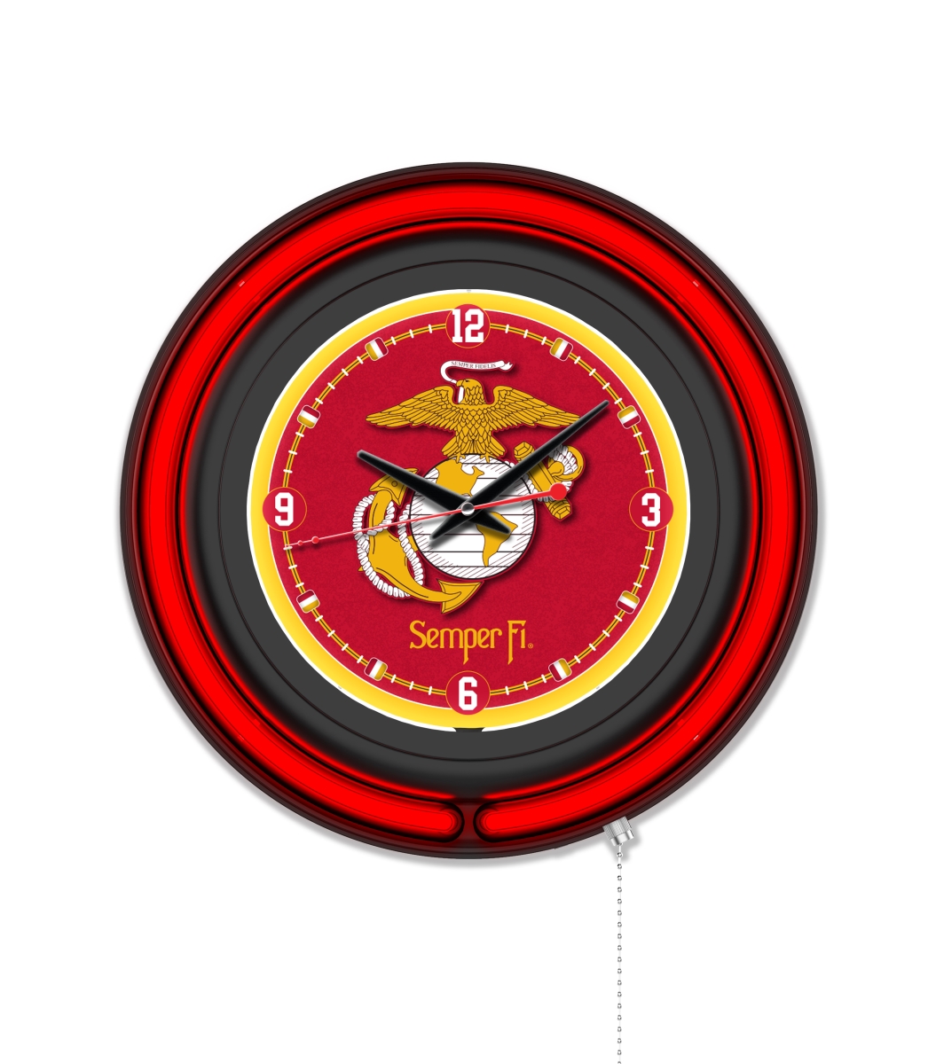 Clk15BKMarineRY 15 in. Dia. United States Marine Corps Double Neon Wall Clock, Black, Red & Yellow