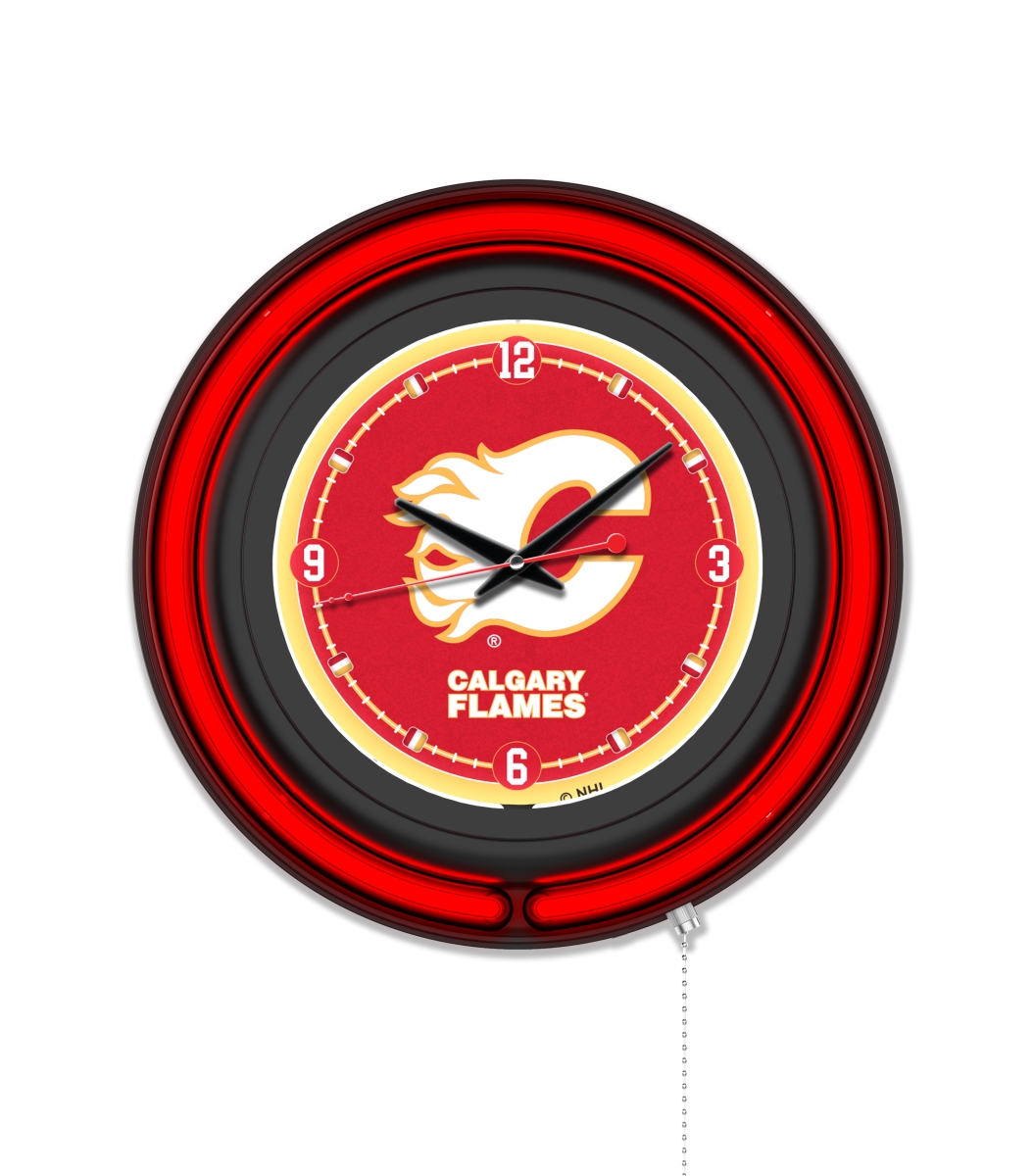 Clk15BKCalFla NHL 15 in. Dia. Calgary Flames Double Neon Wall Clock, Black